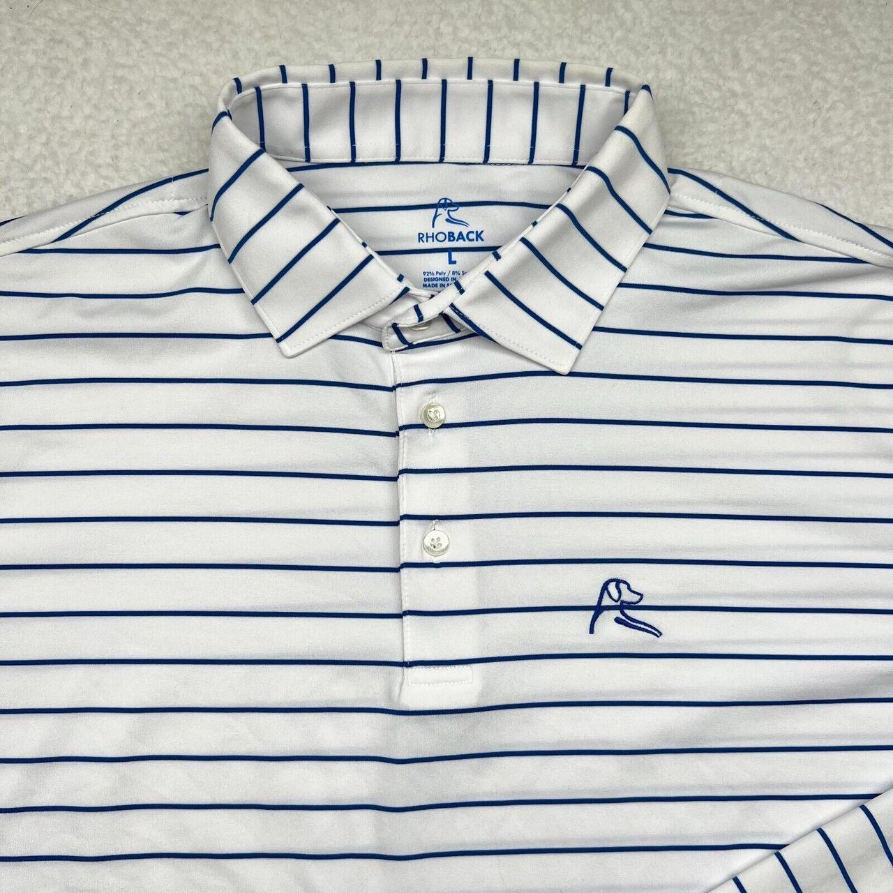 Rhoback Polo Shirt Mens Large Blue White Stripes... - Depop