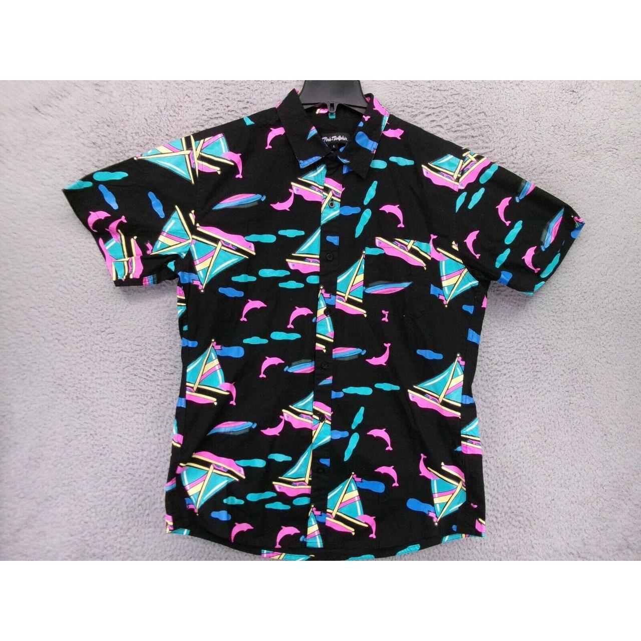 : Colorful Dolphins Men's Short Sleeve Button Down