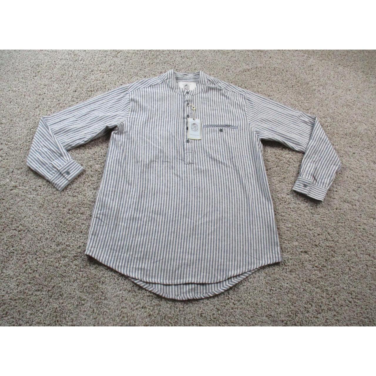 Lee Valley Men's Flannel Grandfather Shirt - Dark Blue and Cream Stripe (LVC)
