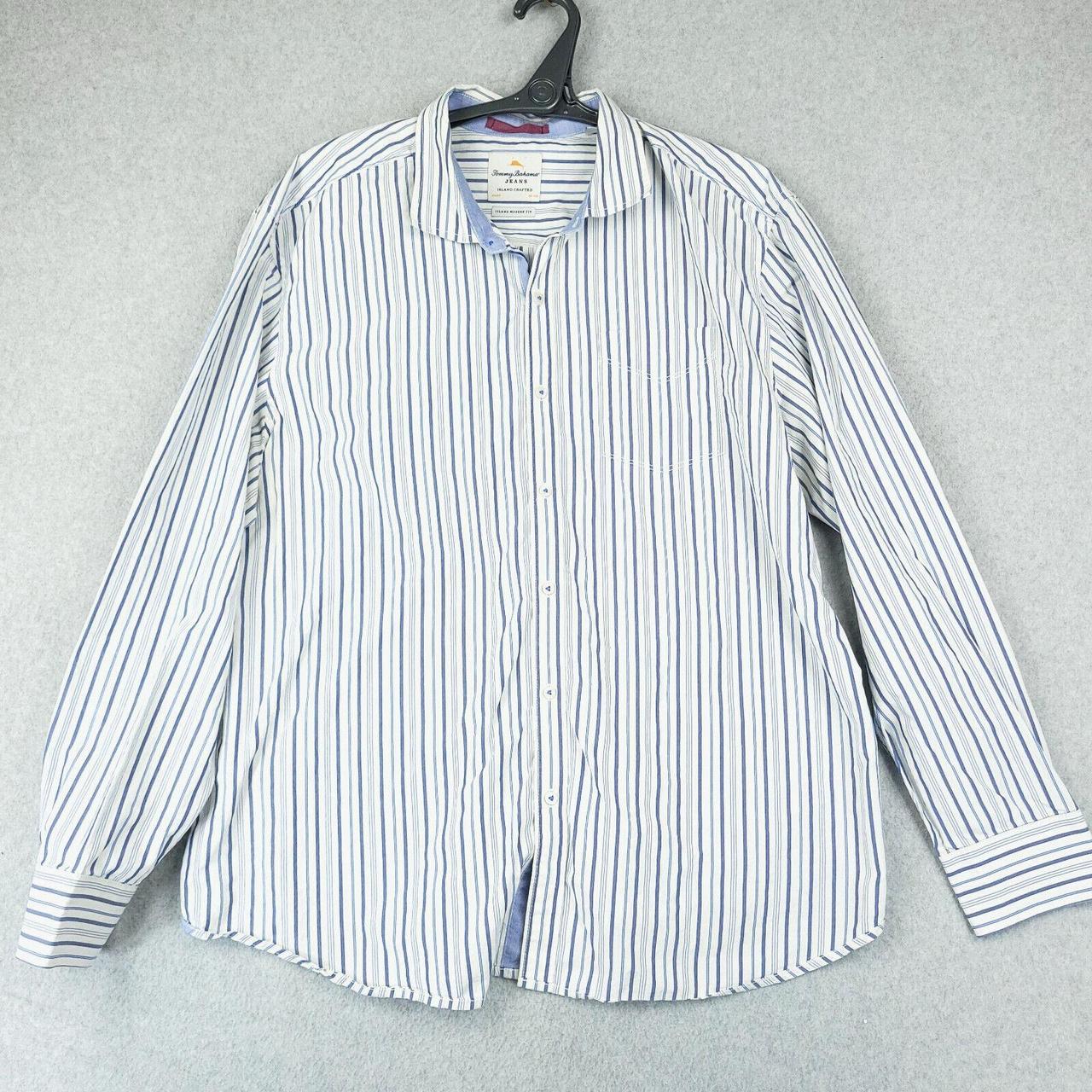 Tommy Bahama Men Size XLX Blue Stripe Island Modern Fit Long Sleeve Casual  Shirt