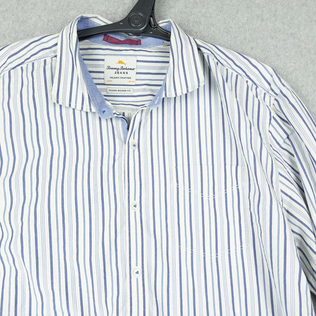 Tommy Bahama Men Size XLX Blue Stripe Island Modern Fit Long Sleeve Casual  Shirt