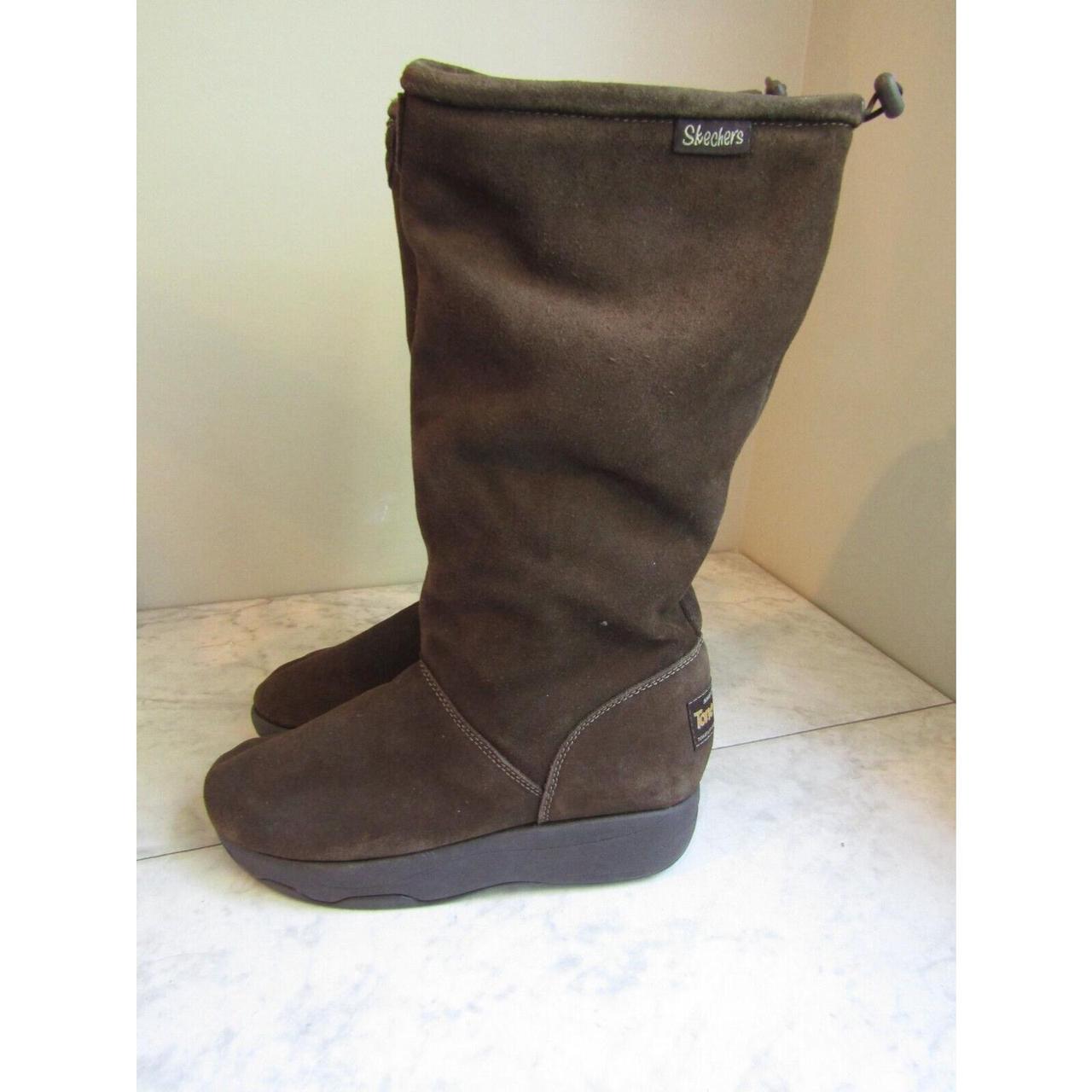 Skechers Shape-Ups Furry Lined Brown Suede Toggle... - Depop