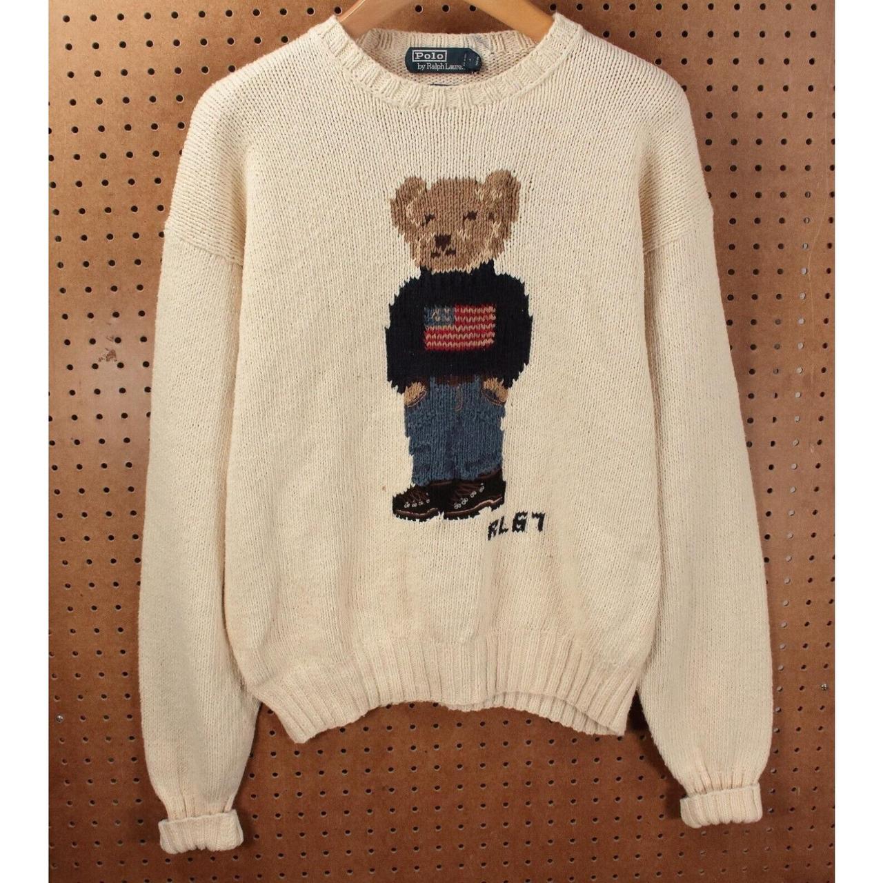 vtg Polo Ralph Lauren bear sweater LARGE vtg 90s 00s... - Depop