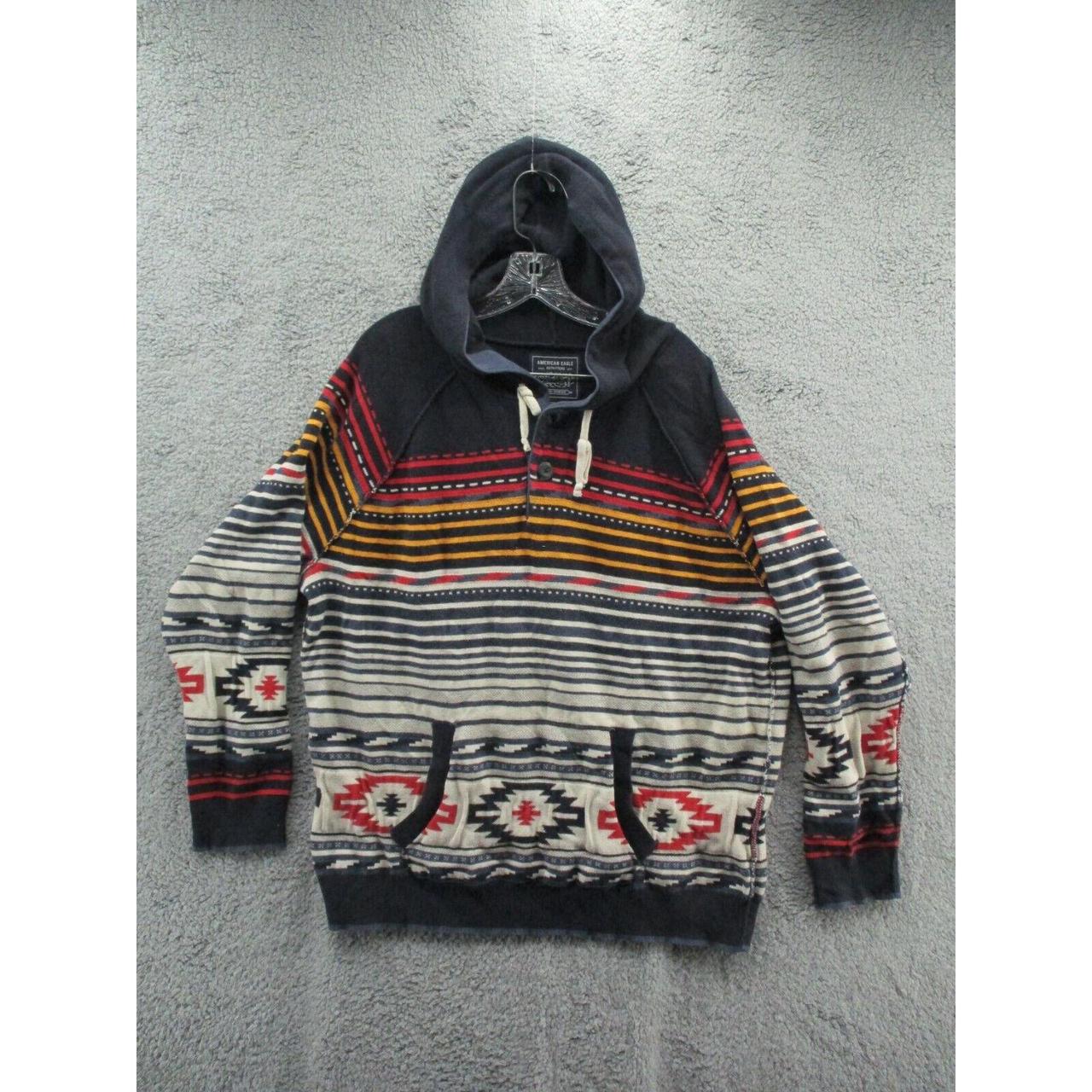 American Eagle Hoodie Henley Top Aztec Striped Men's... Depop