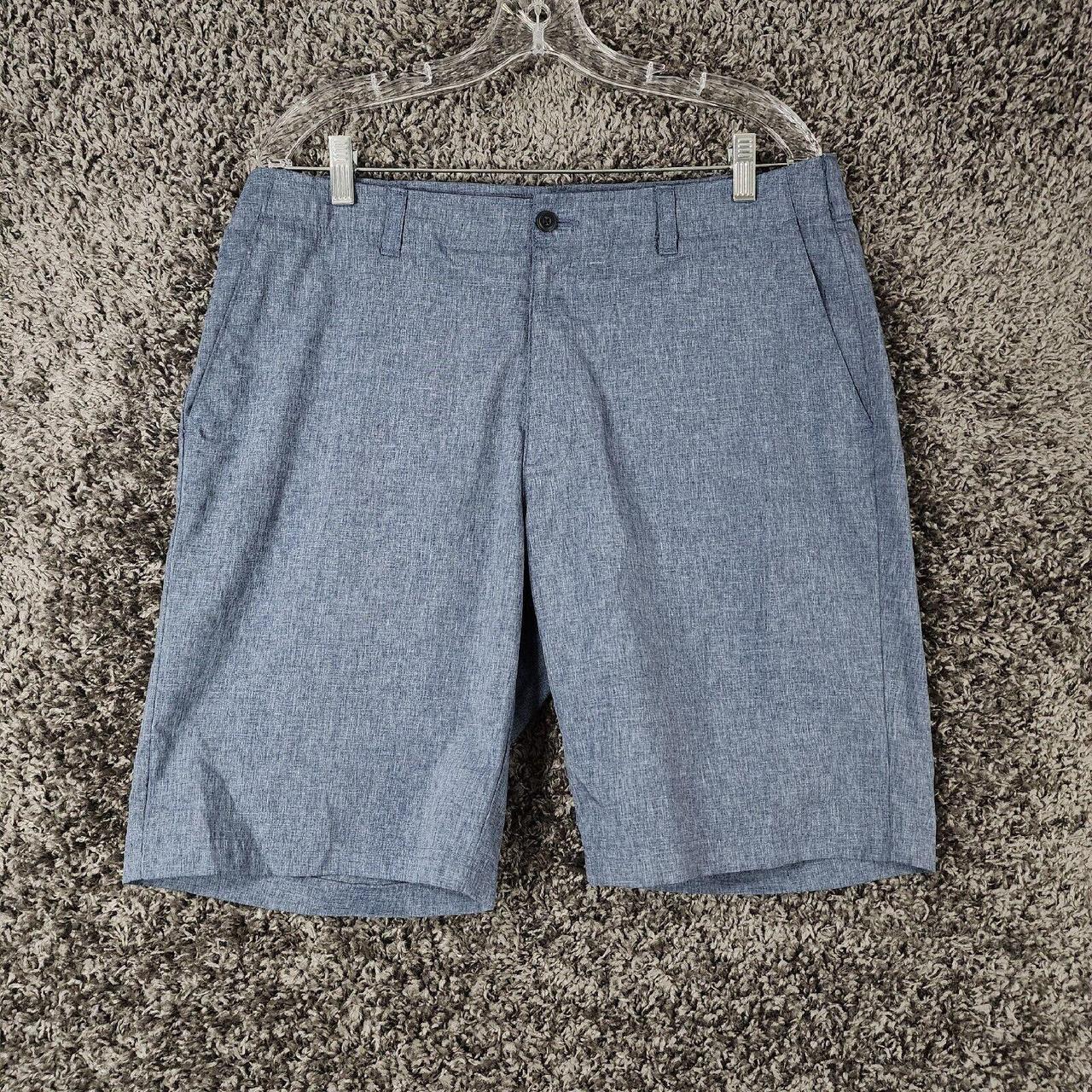 Ben Hogan Mens Heathered Blue Flat Chino Golf Shorts... - Depop