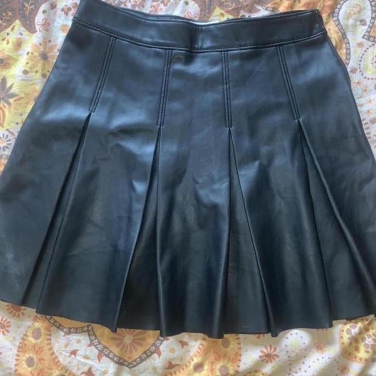 Black leather hollister pleated skirt. Never worn.... - Depop