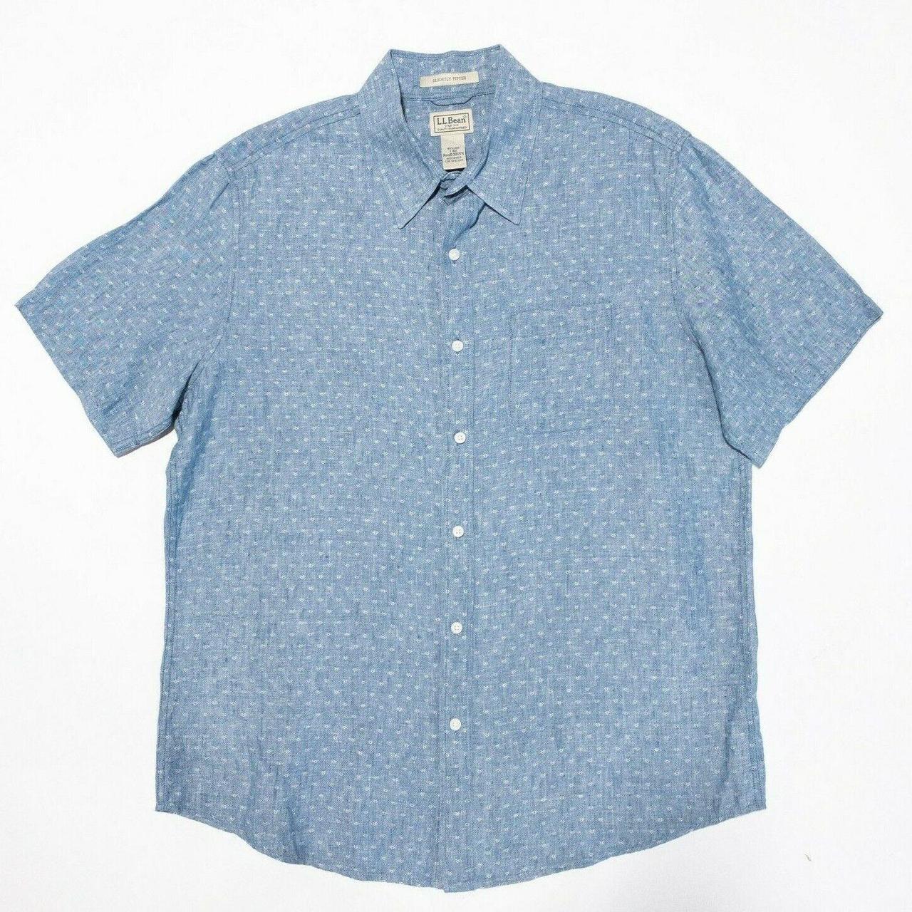 L.L. Bean Linen Shirt Large Men's Blue Chambray Dot... - Depop