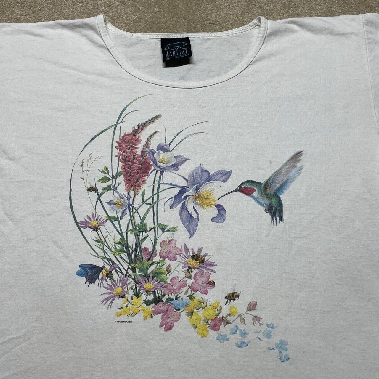 Hummingbird Flower T Shirt Women Large Adult White... - Depop