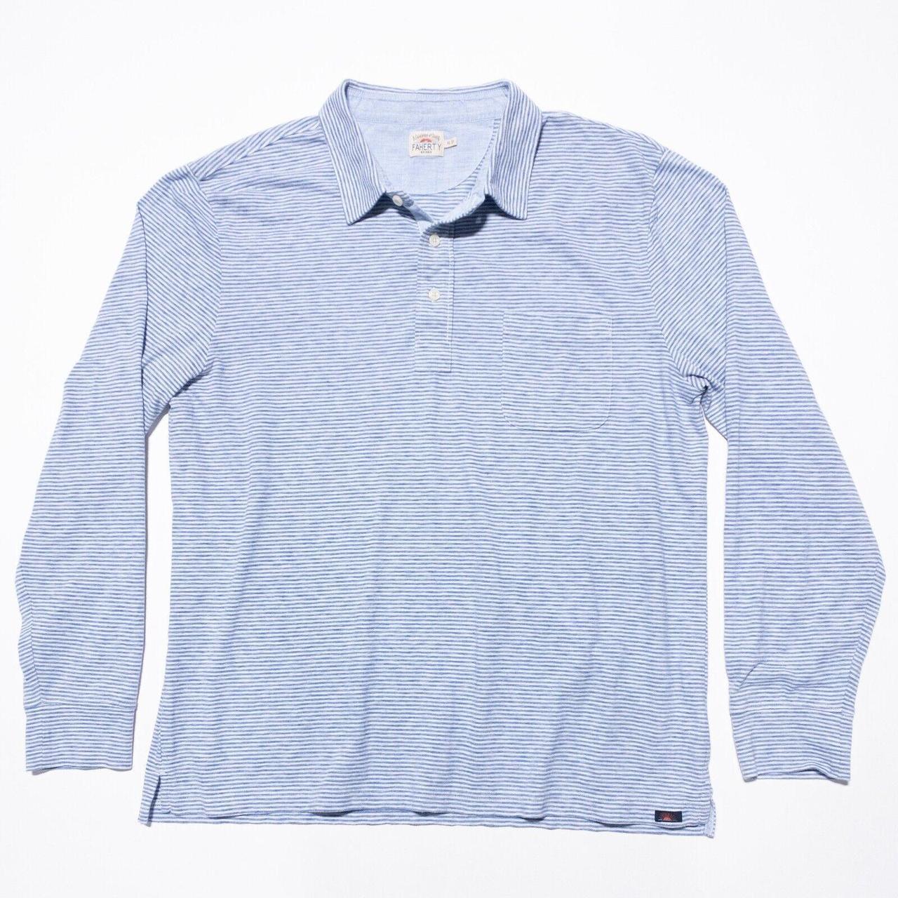 Faherty Long Sleeve Polo Mens XL Shirt Striped Blue... Depop