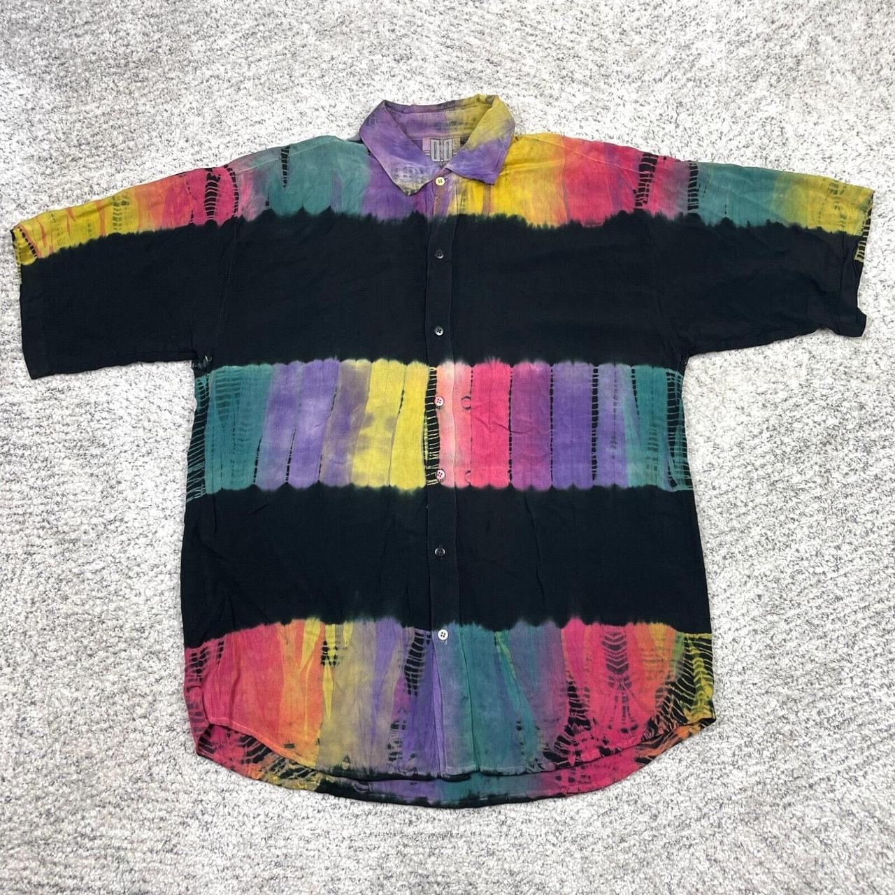 VTG Tie Dye Shirt Mens Medium 90s Colorful Hawaiian... - Depop