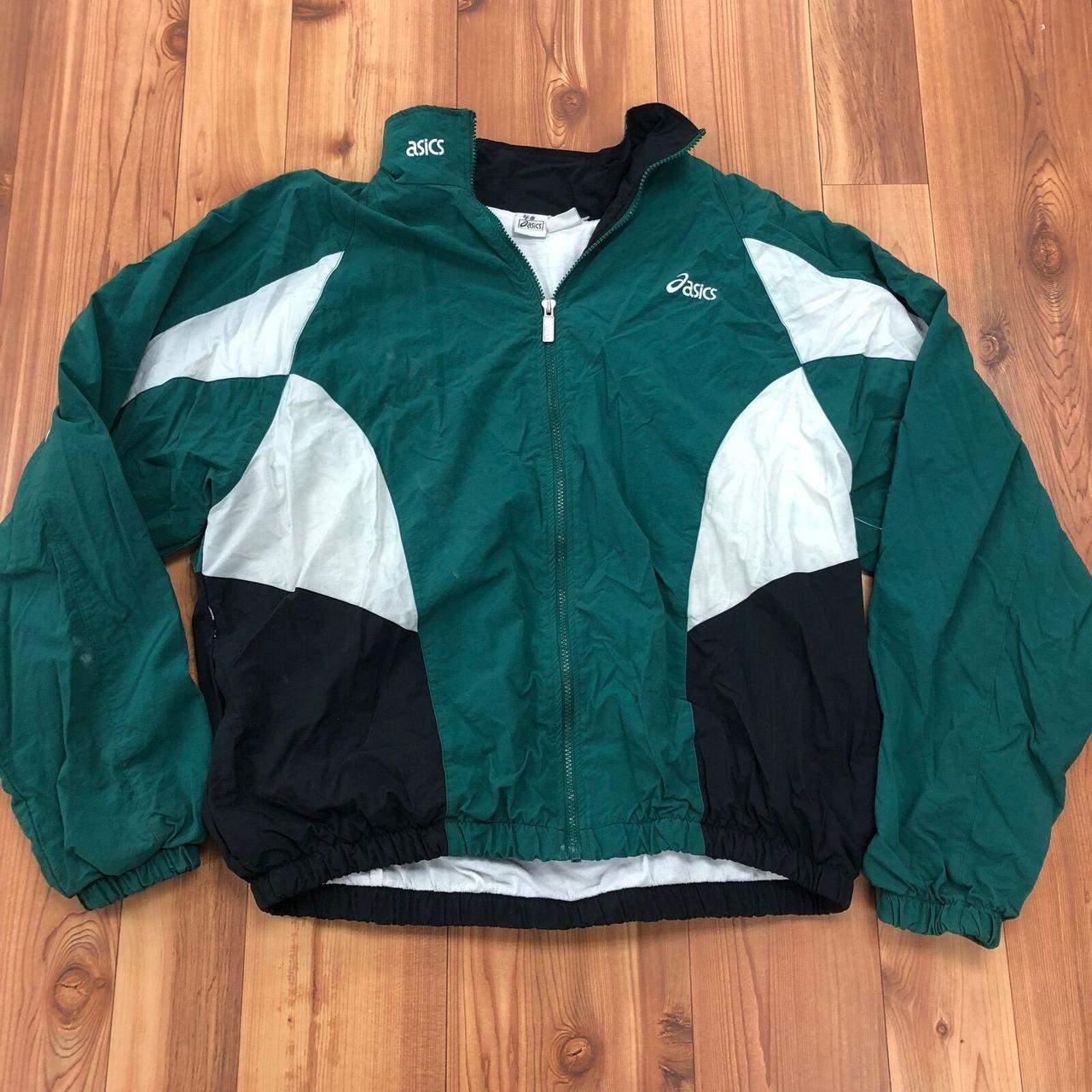 Vintage Asics Green Long Sleeve Zip-Up Windbreaker... - Depop