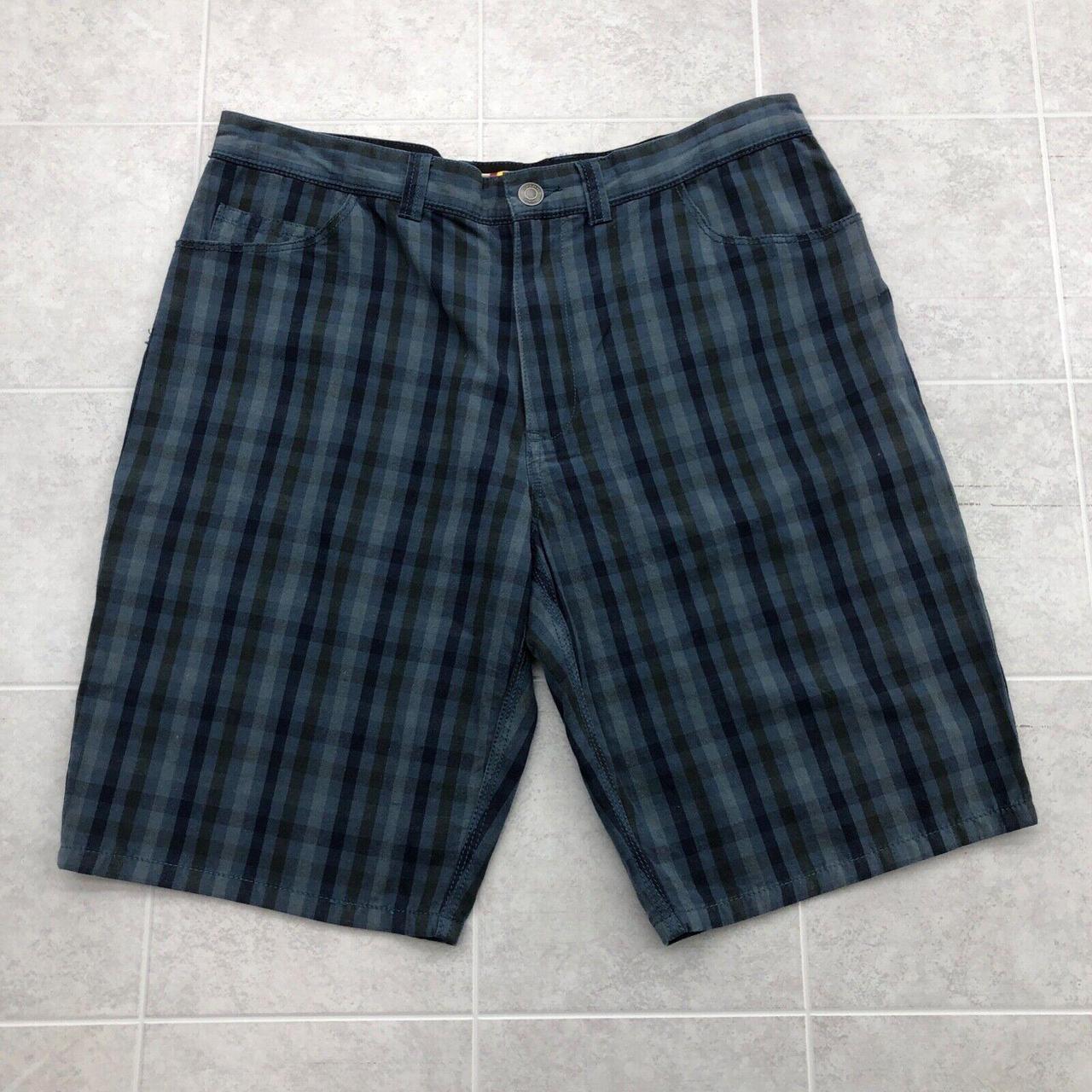 Fink Clothing Blue Plaid Front Flat Chino Shorts... - Depop