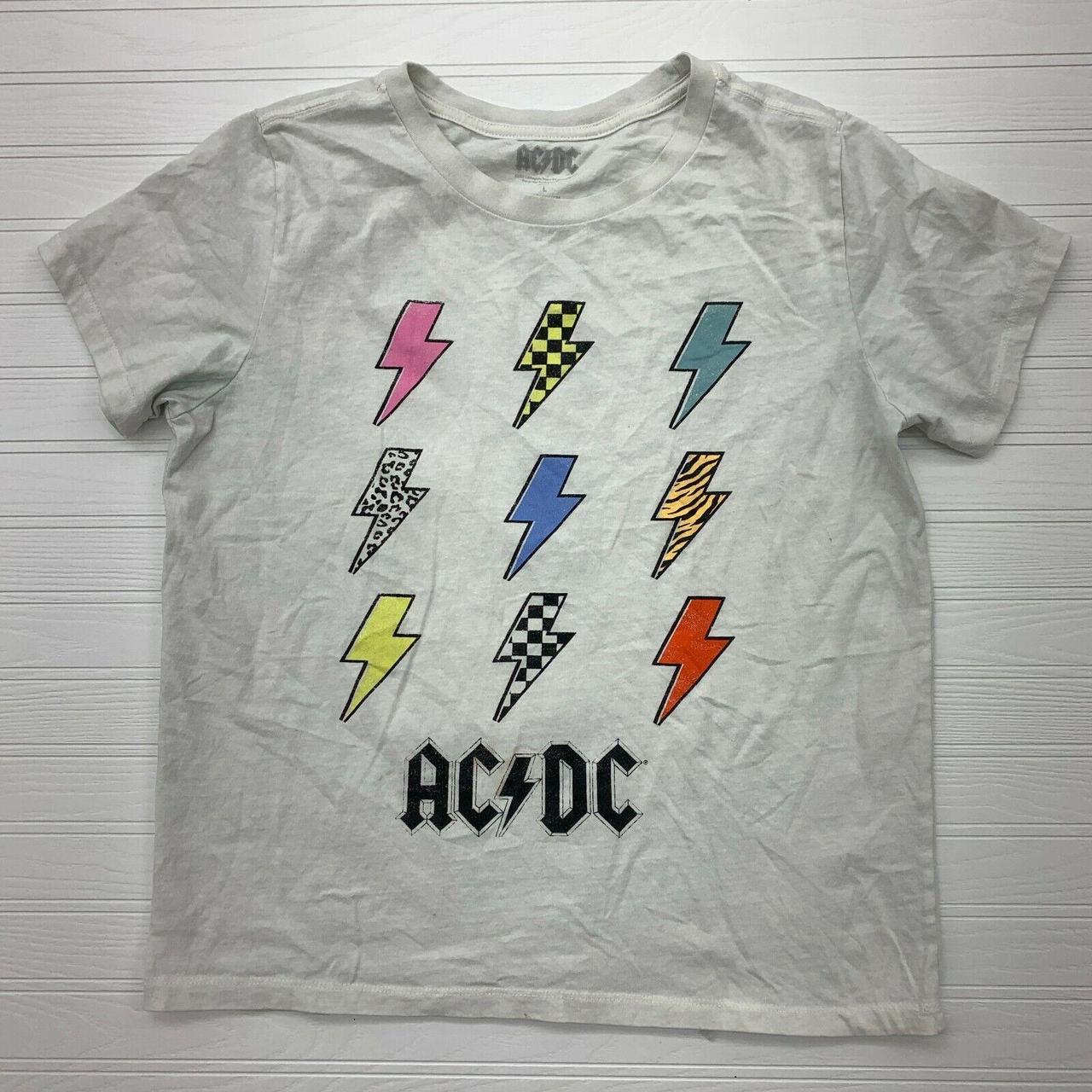 AC/DC White Multiple Lightning Bolts Graphic Short... - Depop