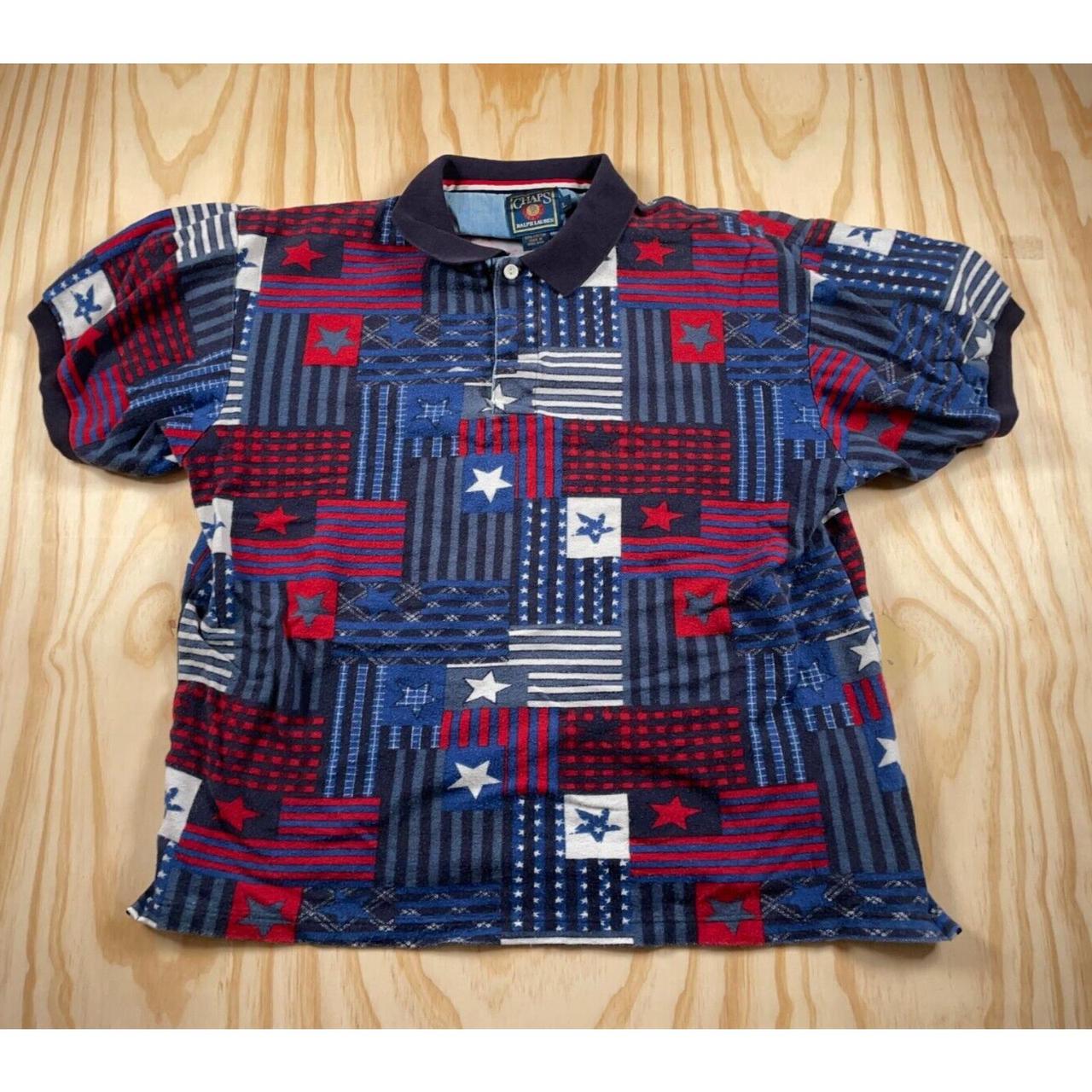 VTG Chaps Ralph Lauren Patchwork Flag Print Polo... - Depop