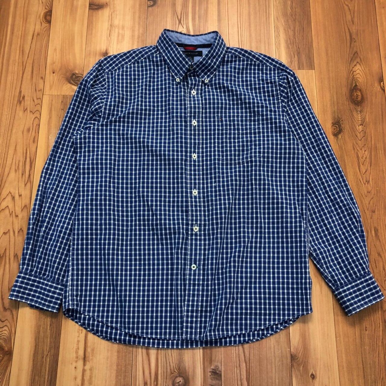 Tommy Hilfiger Blue Plaid Cotton Long Sleeve Button... - Depop