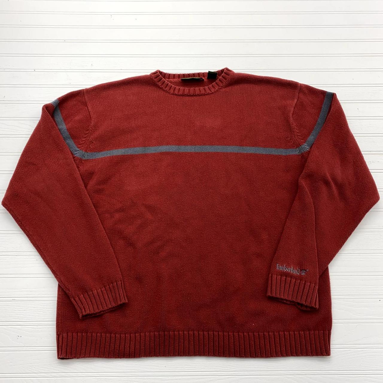 Vintage Timberland Red Gray Stripe Cotton Knit... - Depop