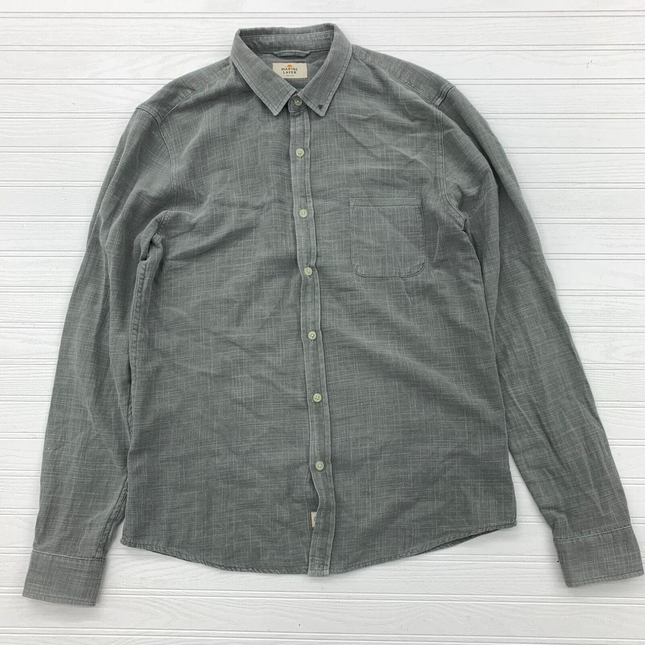 Marine Layer Plain Blank Single Pocket Gray Button... - Depop