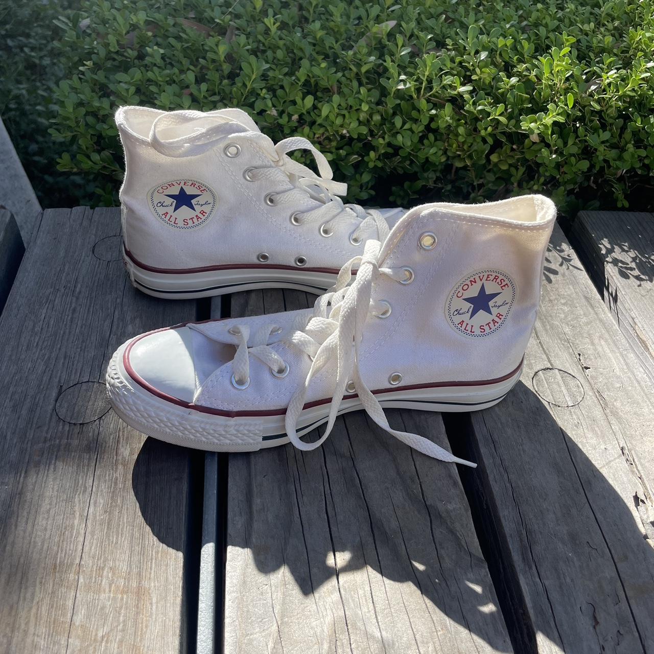 White canvas high top converse size 7.5 - Depop