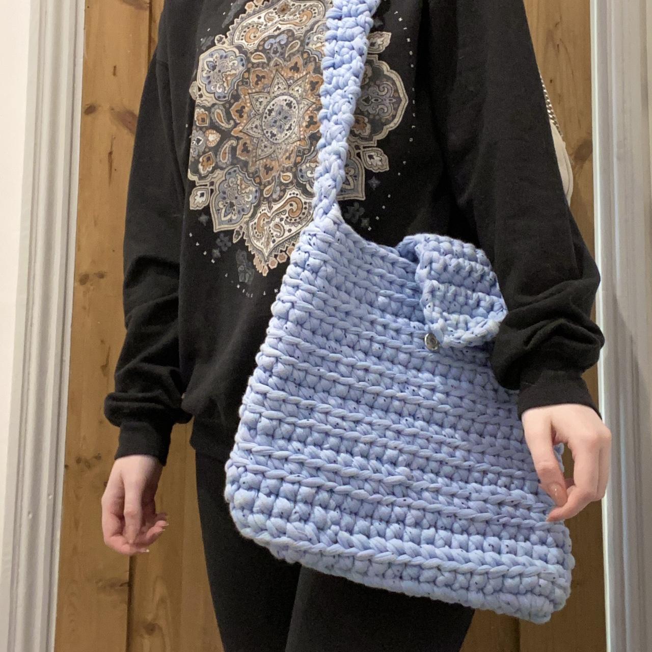 Super cute baby blue crochet satchel style bag... - Depop