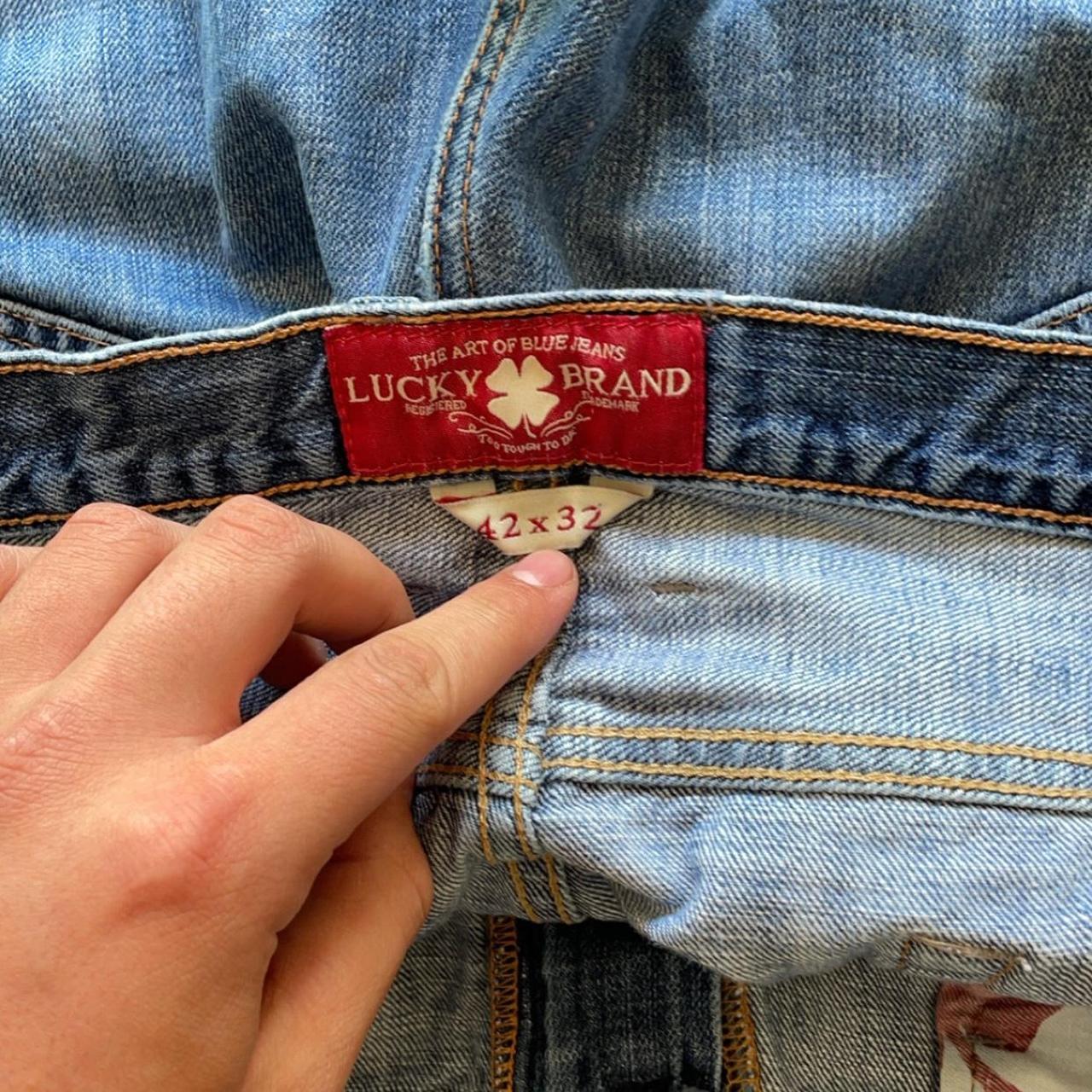 Lucky brand grunge used jeans Lucky you on zipper - Depop