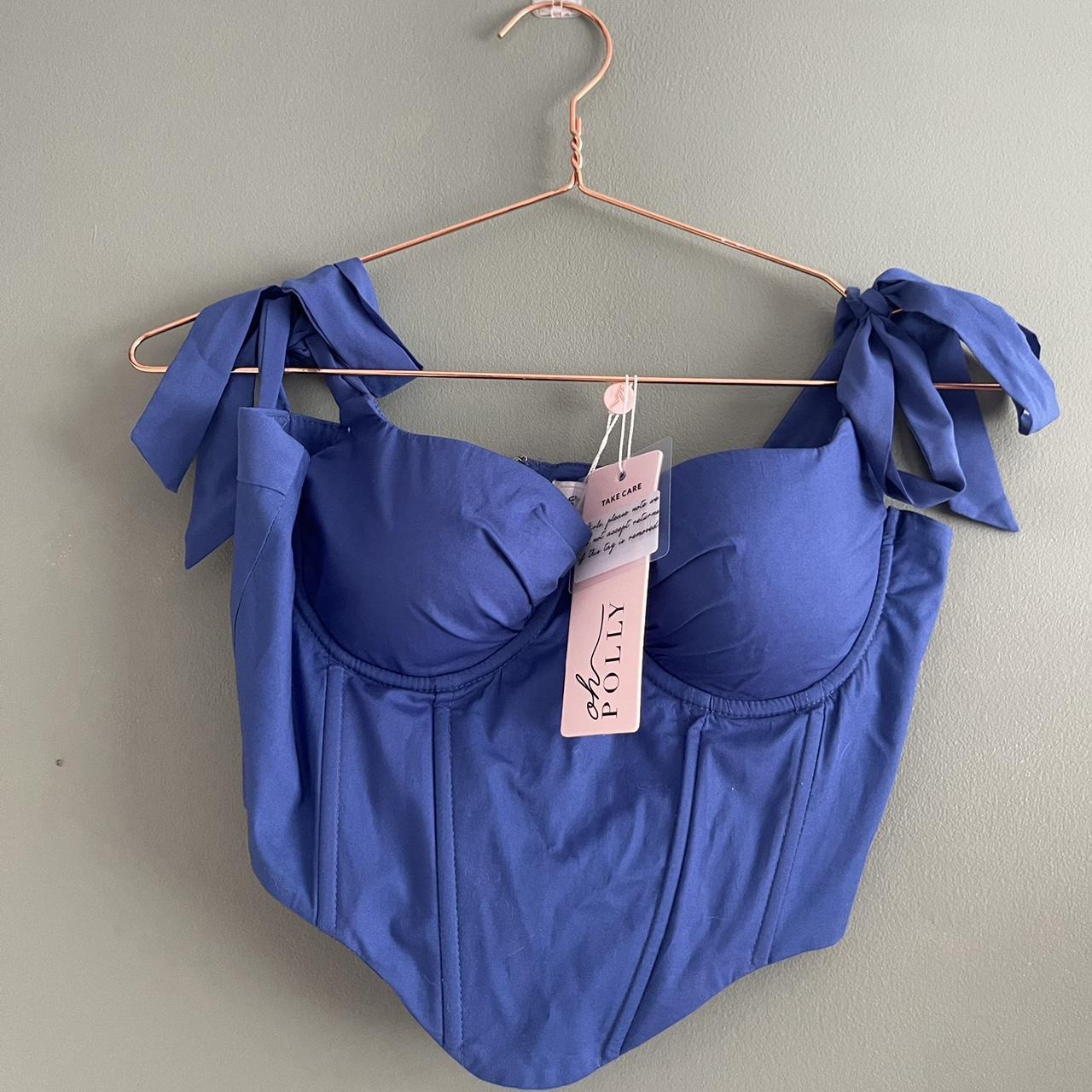 OH POLLY BLUE CORSET TOP WITH TIE SLEEVES SIZE 8 RRP... Depop