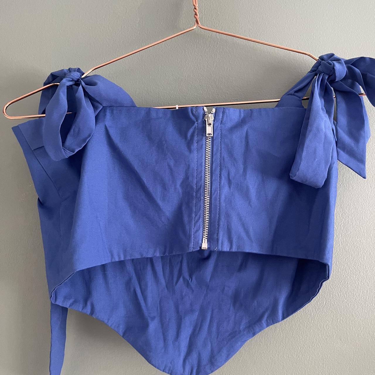 OH POLLY BLUE CORSET TOP WITH TIE SLEEVES SIZE 8 RRP... Depop