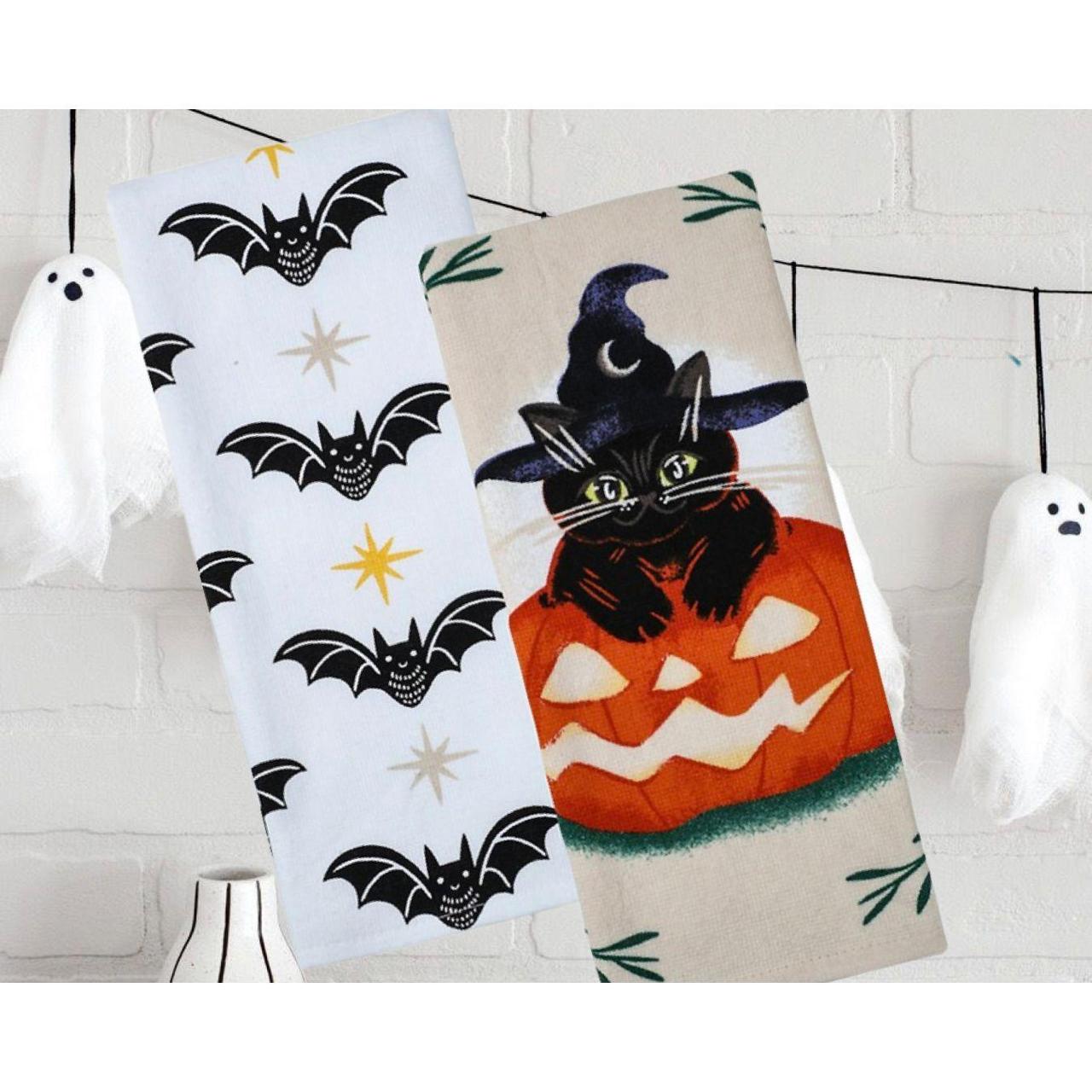 Hand Towel Set Halloween Bat & Pumpkin Cat Item is... Depop