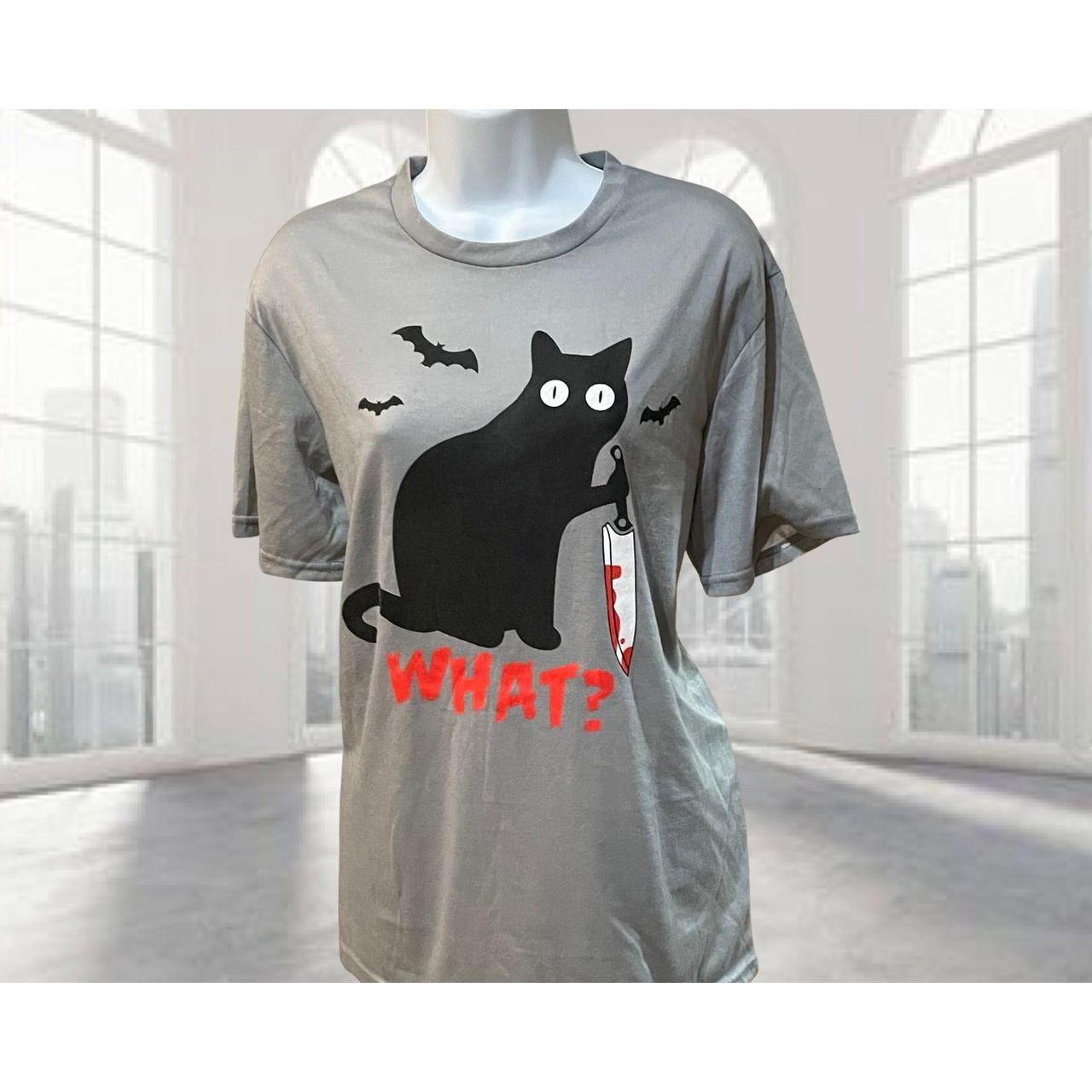 Twisted Grey Cat T-Shirt Women Large “WHAT?” Stabby... - Depop
