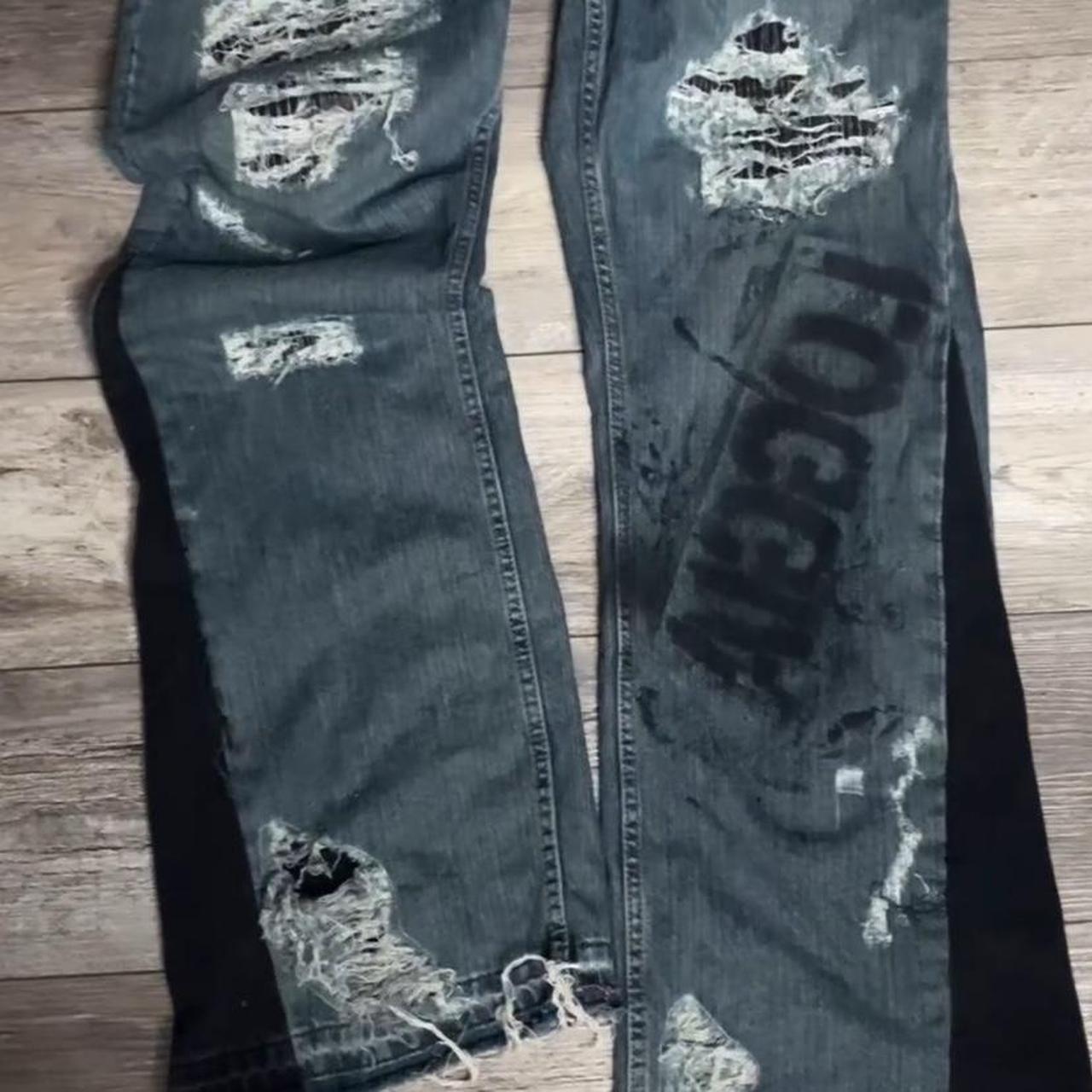 Distressed custom Levi jeans Flared Spray paint... - Depop
