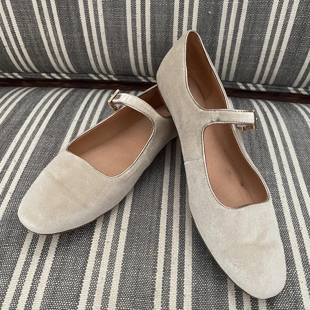 Velvet Mary Jane flats. Beautiful cream/beige... - Depop