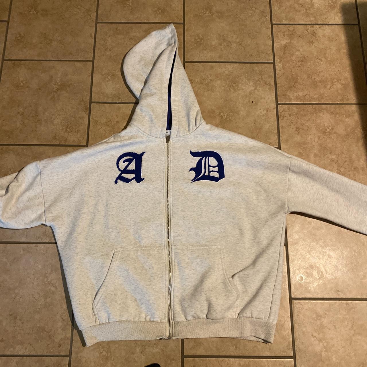 adika zip up, blue on the inside hoodie nd oversized... - Depop