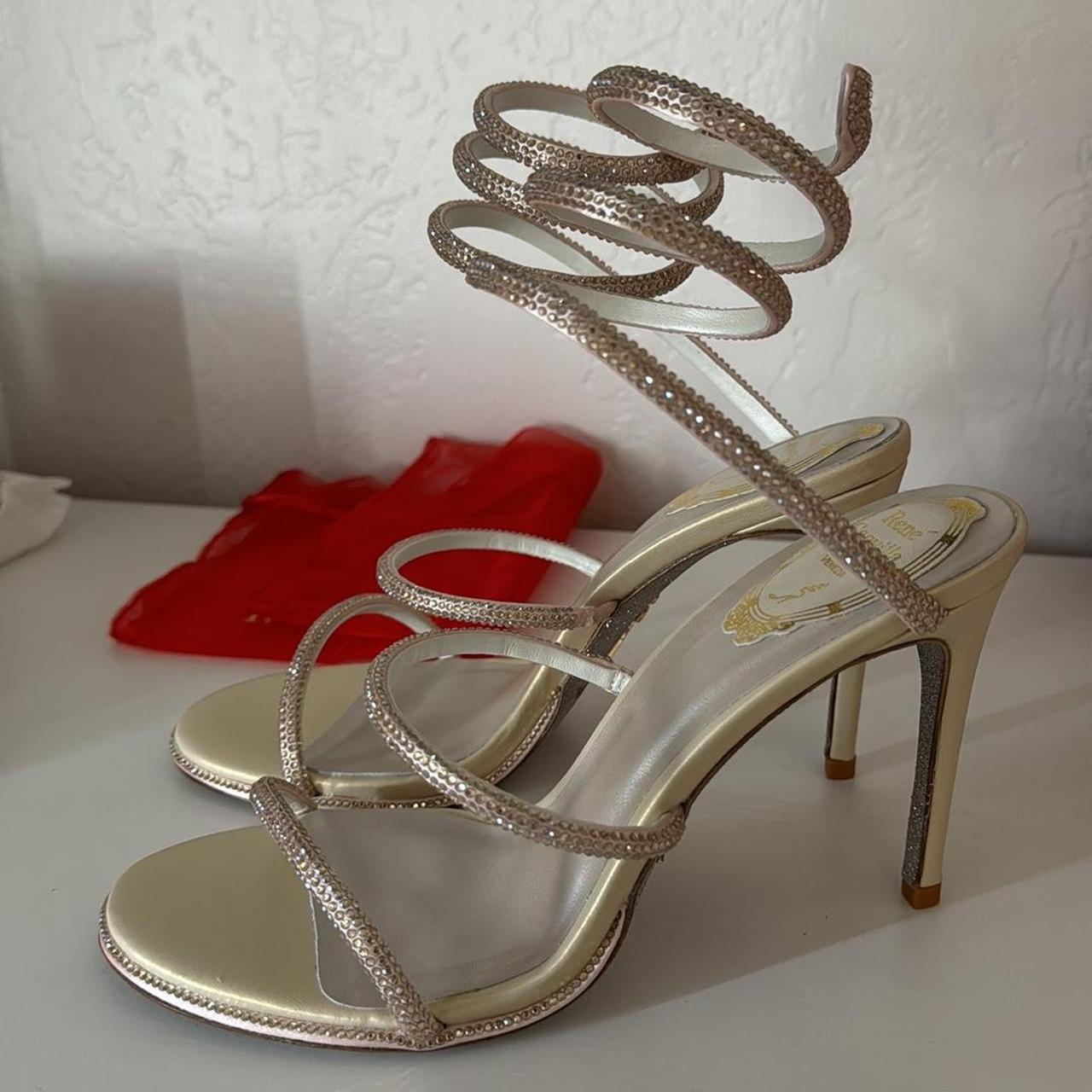 Rene Caovilla nude / pale gold heels heeled sandals... - Depop