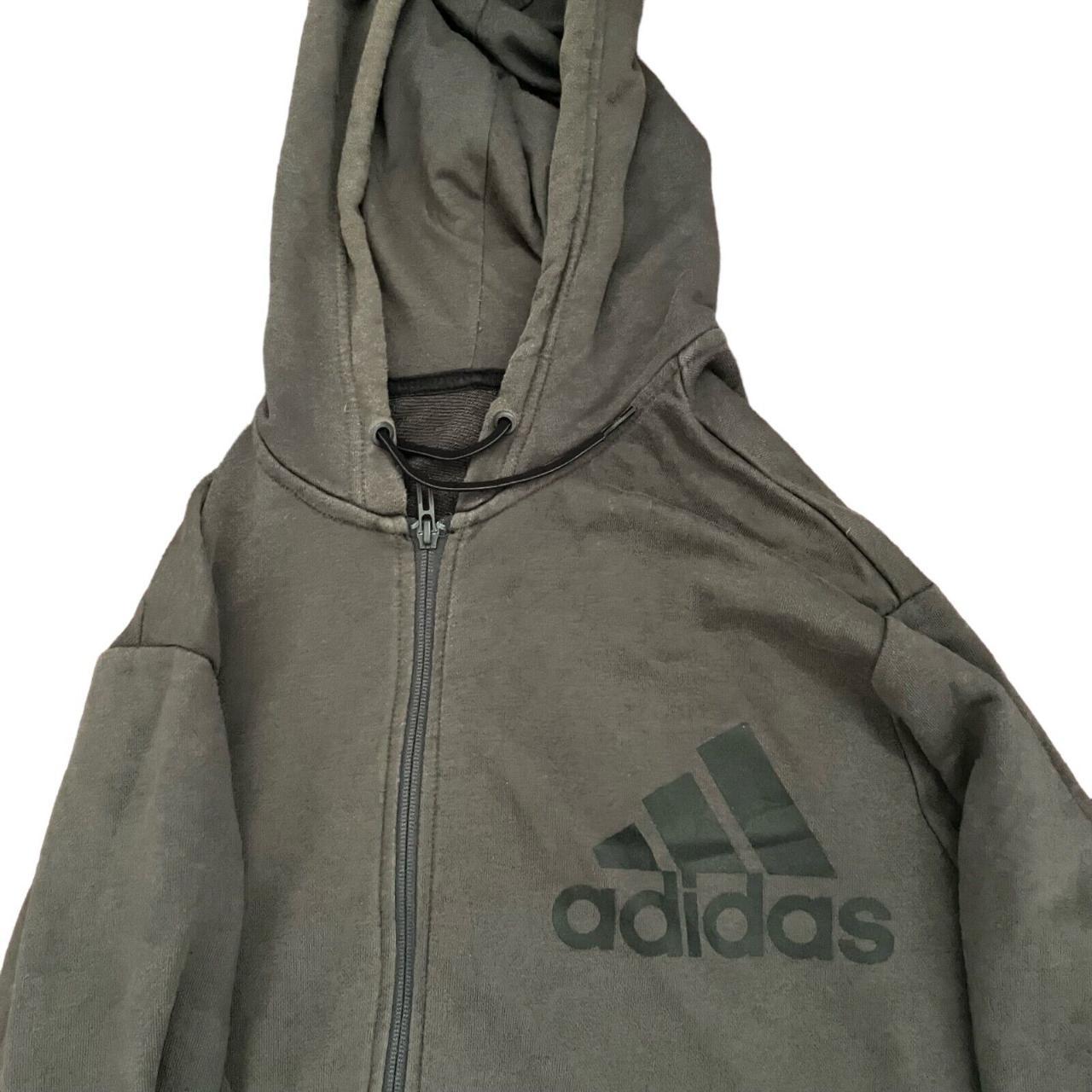 Adidas Logo Dark Grey Long Sleeved Full Zip Hoodie - Depop