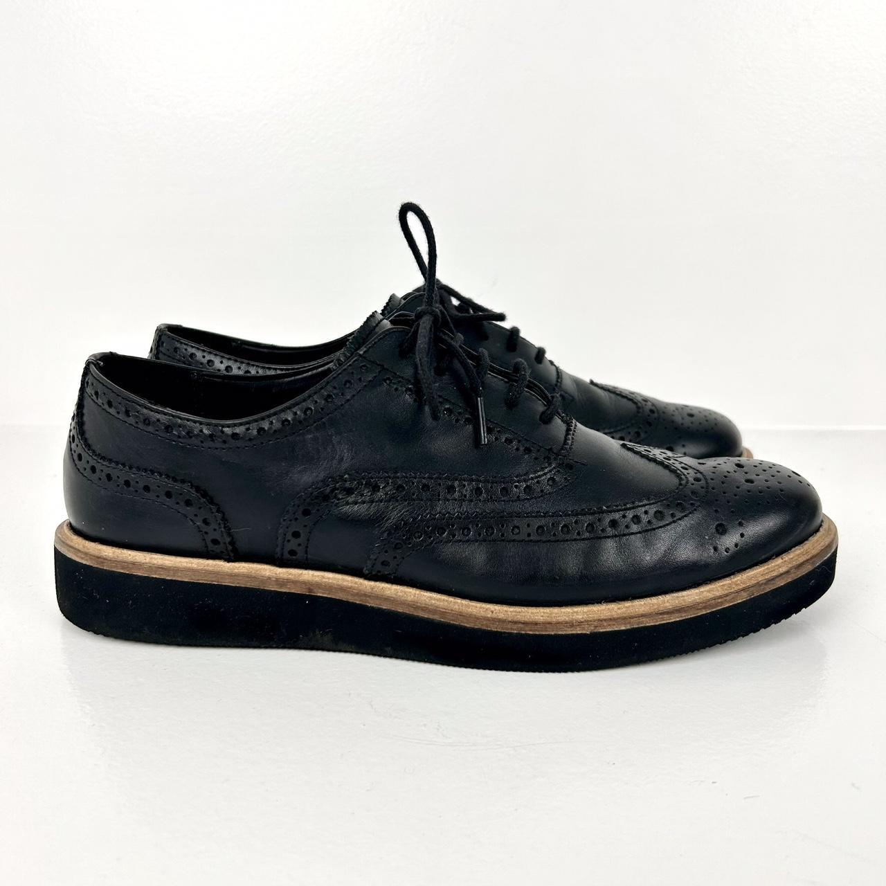 Clarks Glickly Brogue Shoes Flatform Black Leather