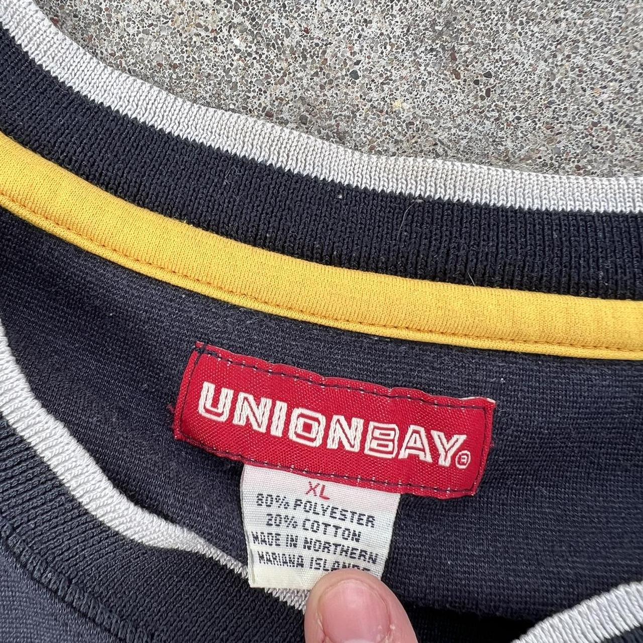 Union Bay Men's Blue and Yellow Tshirt Depop