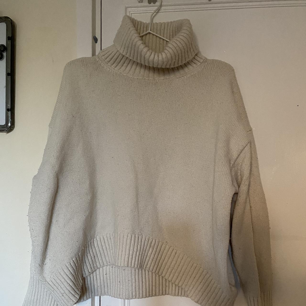 A Zara white knitted roll neck jumper with lovely... - Depop