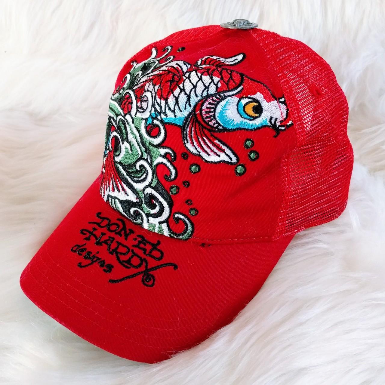 Ed Hardy Vintage Koi Fish Embroidered Trucker Hat.