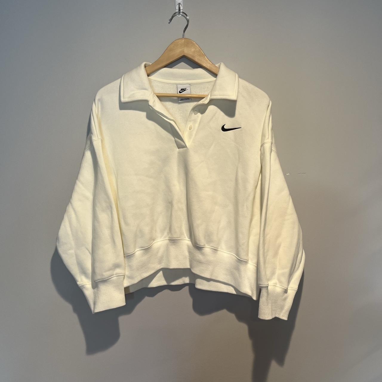 White Cropped Collared V Nike Sweater Great