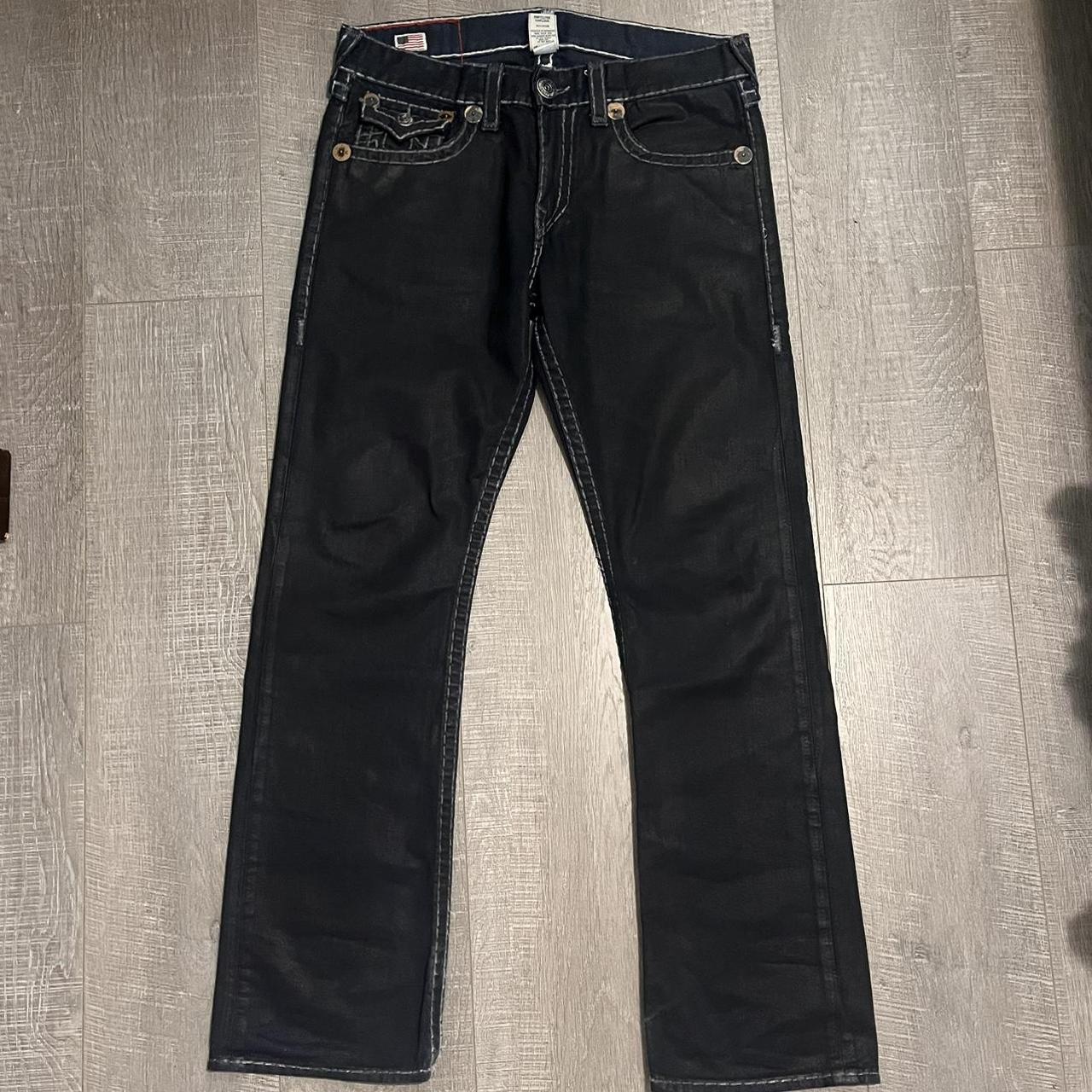 WAX BLACK TRUE RELIGION DENIM JEANS SIZE 34 no... - Depop