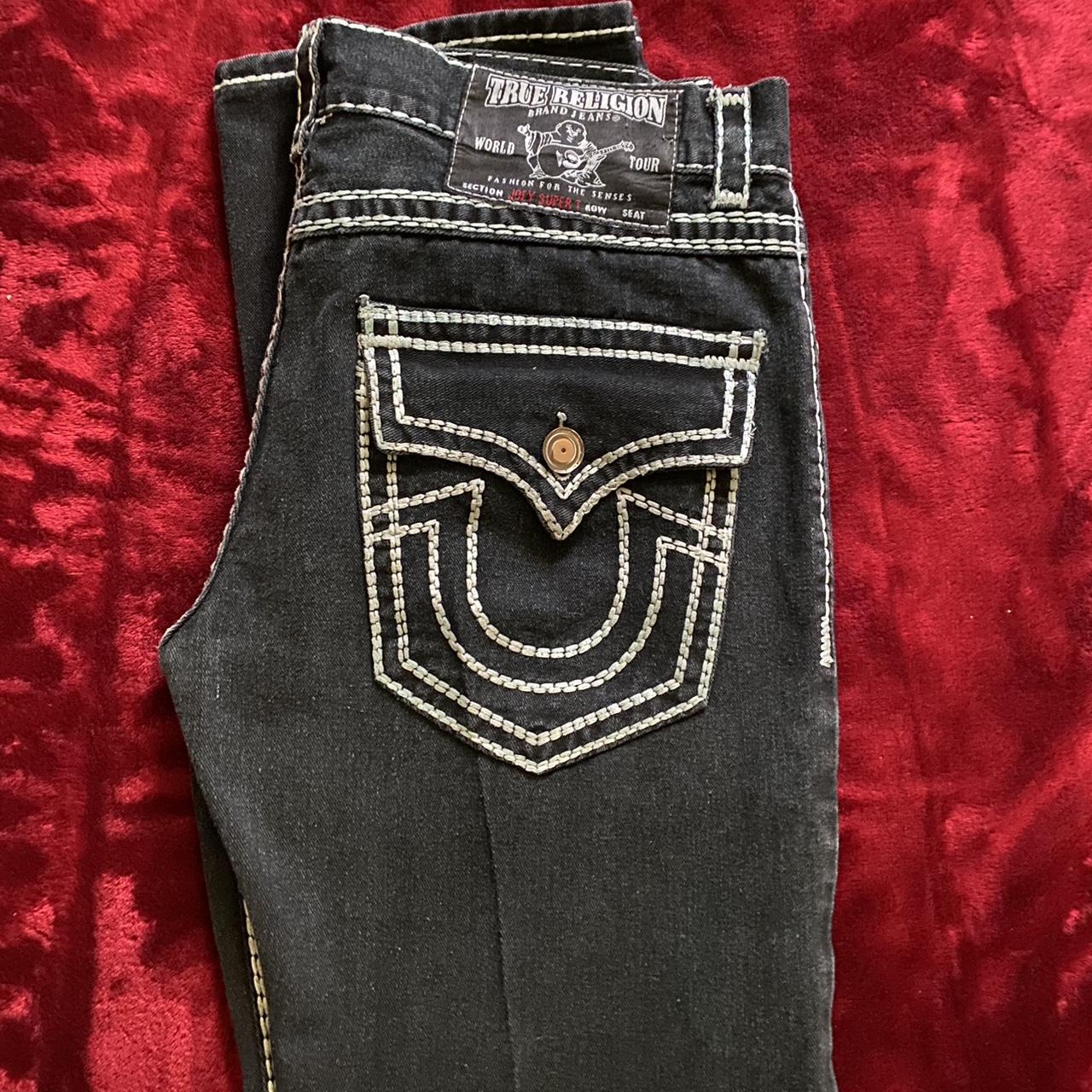 36x32 True Religion billy super t black w white... - Depop