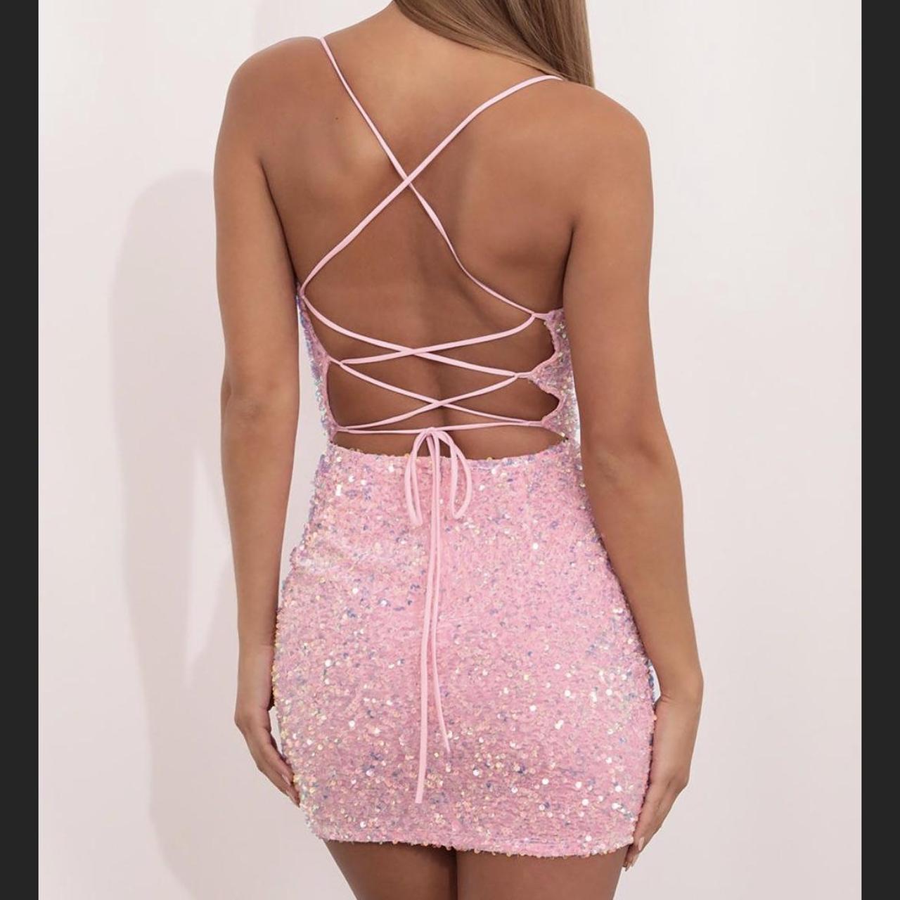 NWOT lucy in the sky ivy cowl neck dress in pink... Depop