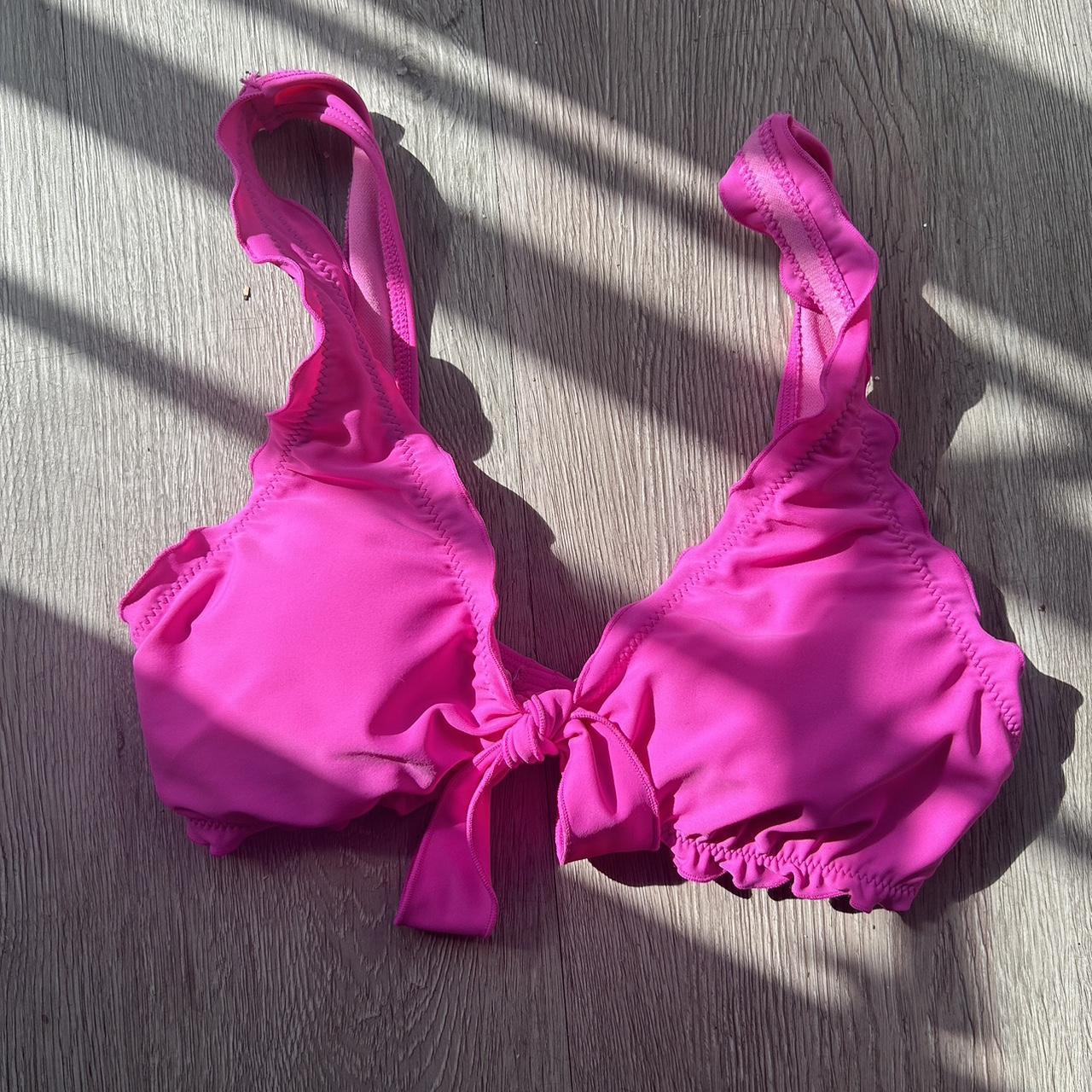 pretty pink bikini top lettuce edge tie front🎀🎀 - Depop