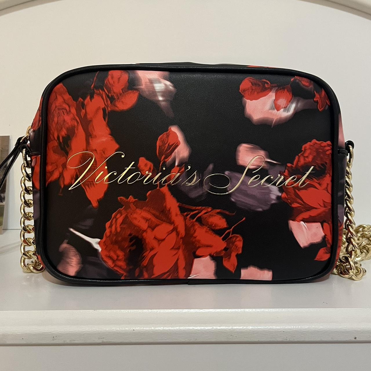 Victoria's Secret Womens Crossbody bag Black Pink Floral Gold