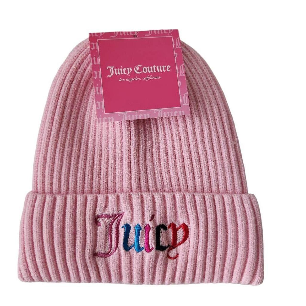 Juicy Couture Beanie Hat Womens Logo Pink Knit