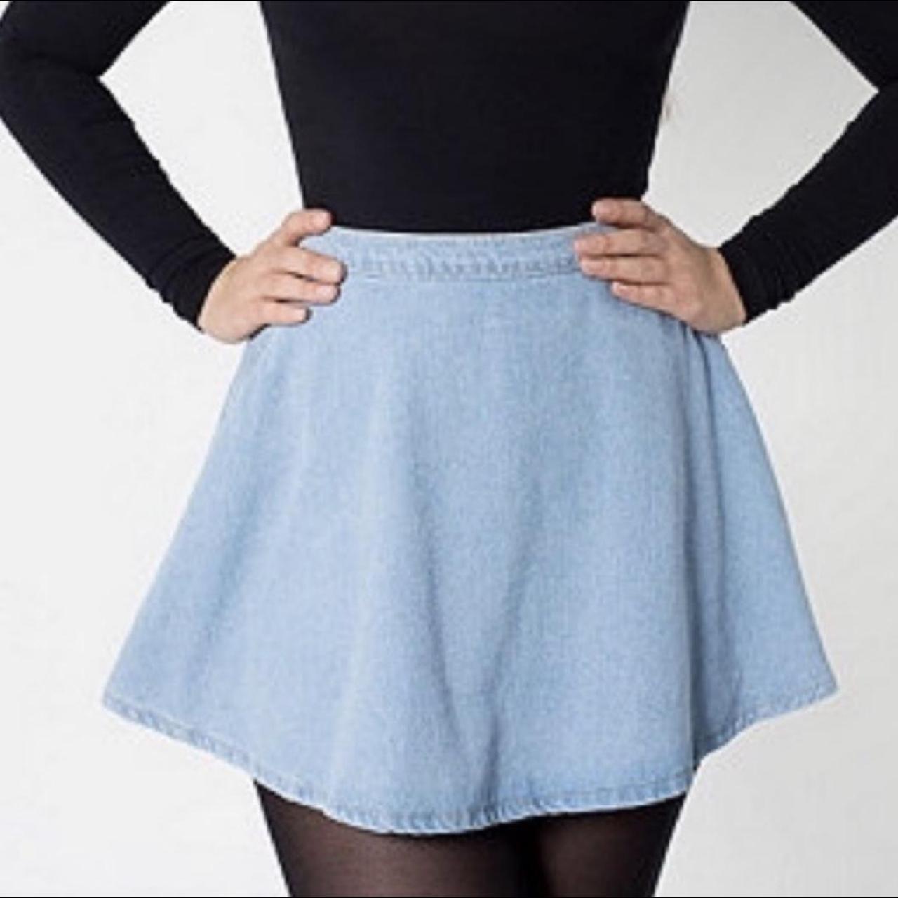 Blue Denim Skater Skirt Hot Weather Outfits (2 ideas & outfits) | Lookastic