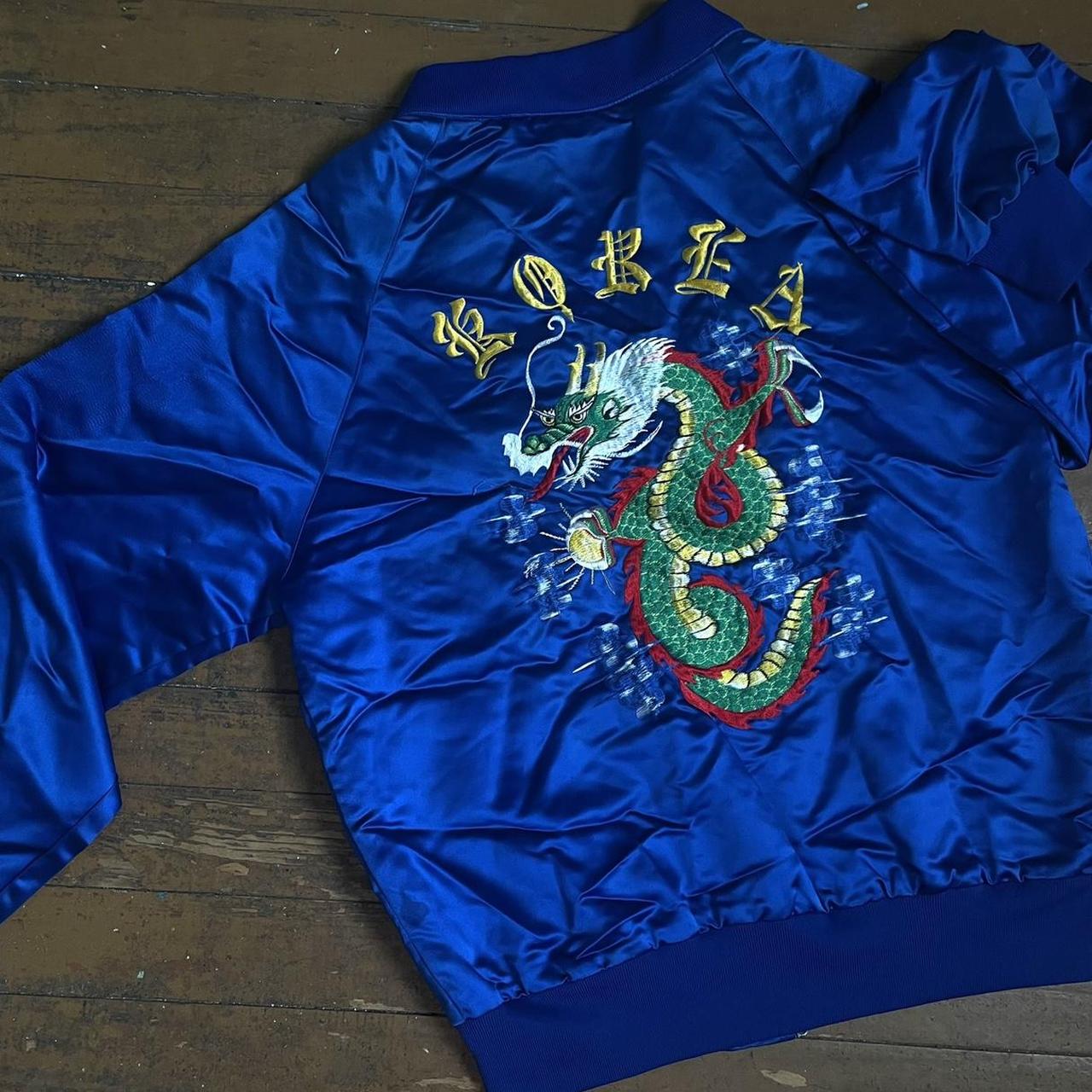 80s/90s vintage Korean embroidered blue satin | Depop