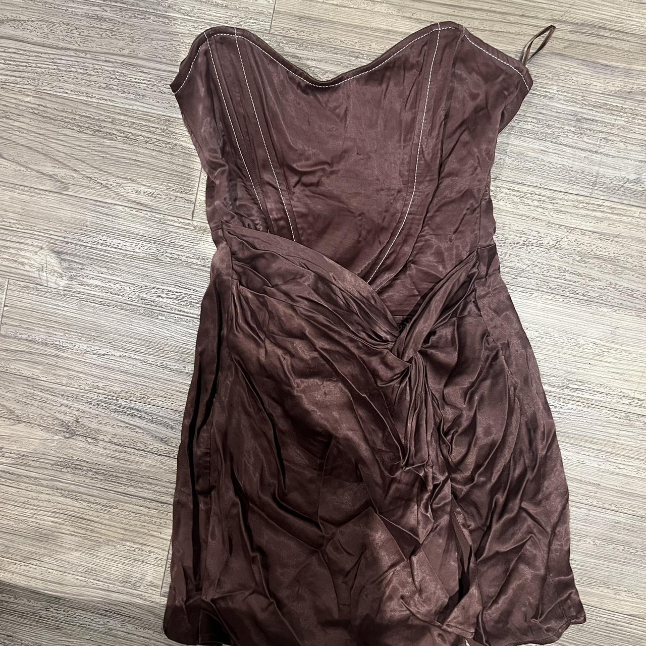 Zara mini body con brown satin dress! Satin corset - Depop