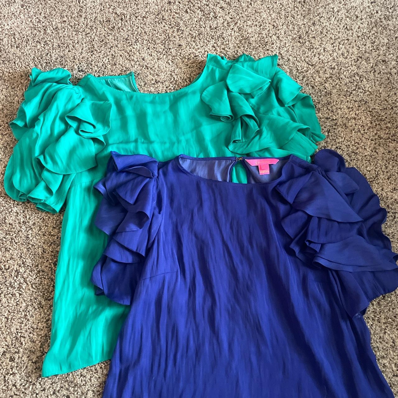 Lilly Pulitzer Women's Navy and Green Shirt | Depop