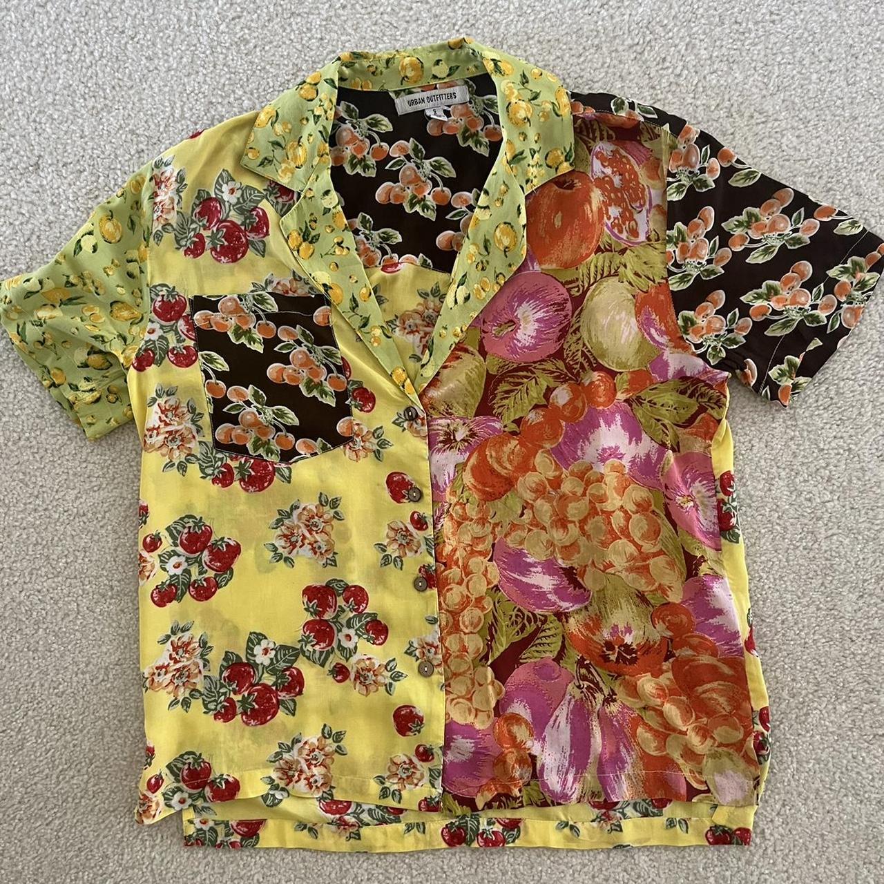 psychedelic patterned multicolored button up from... - Depop