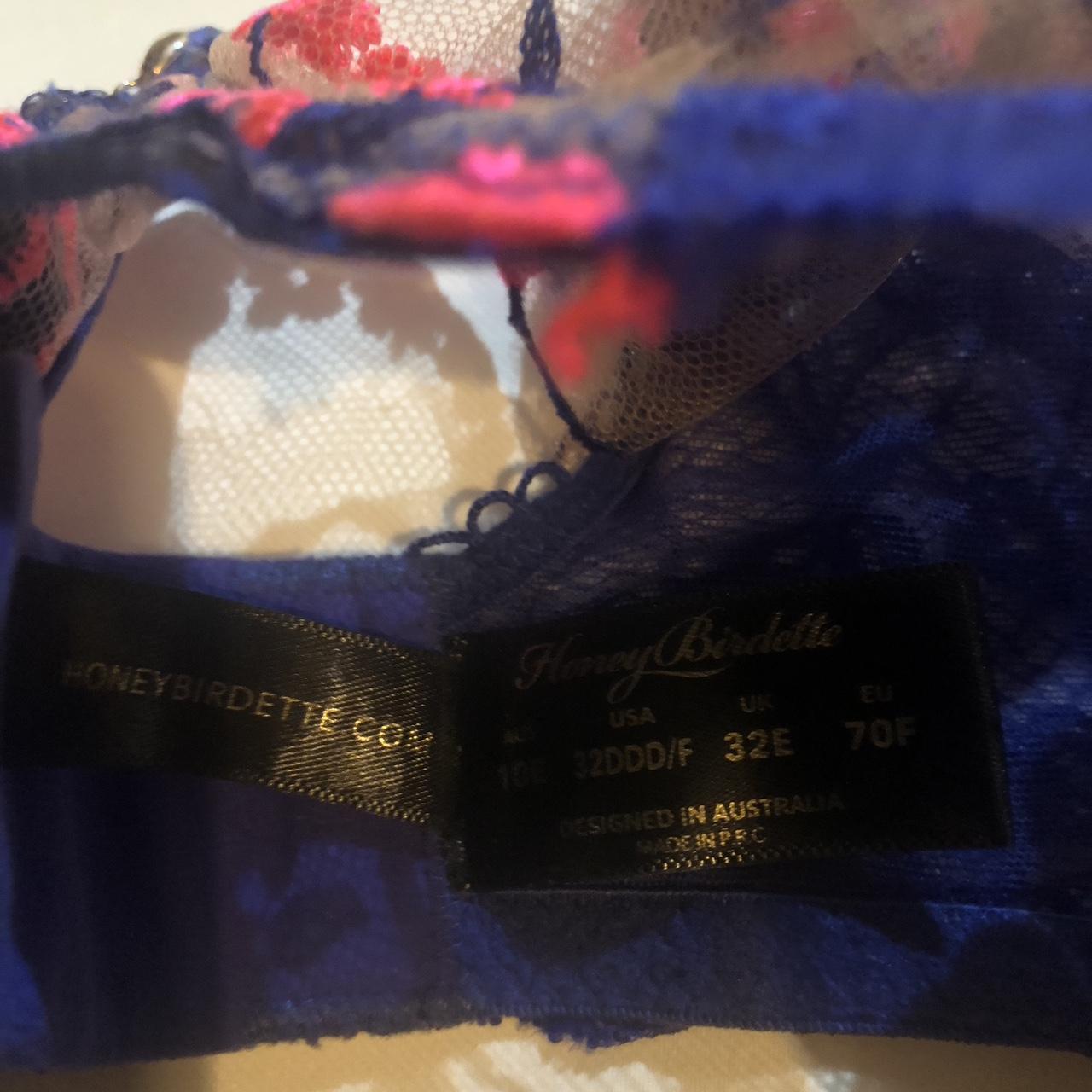 Honey Birdette Women's Navy and Pink Bra | Depop